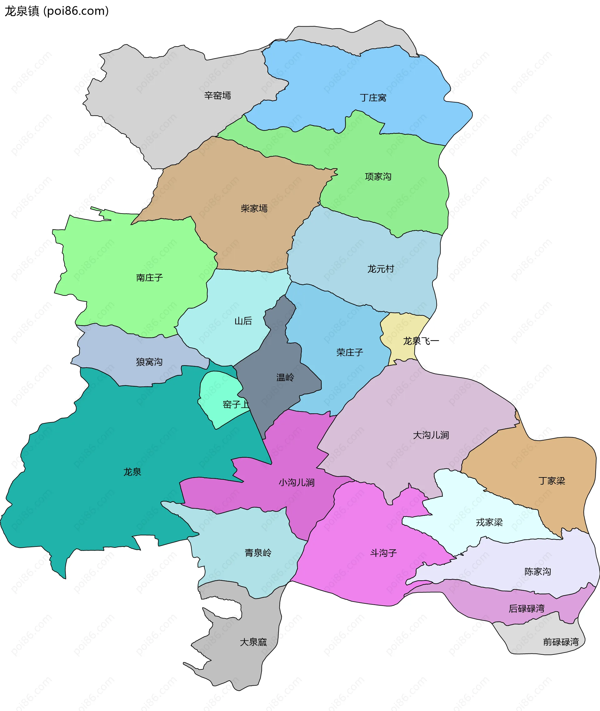 龙泉镇边界地图(五级行政区划)