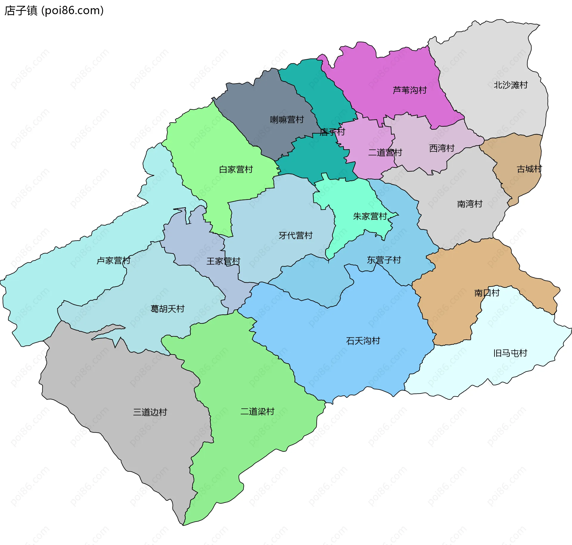 店子镇边界地图(五级行政区划)