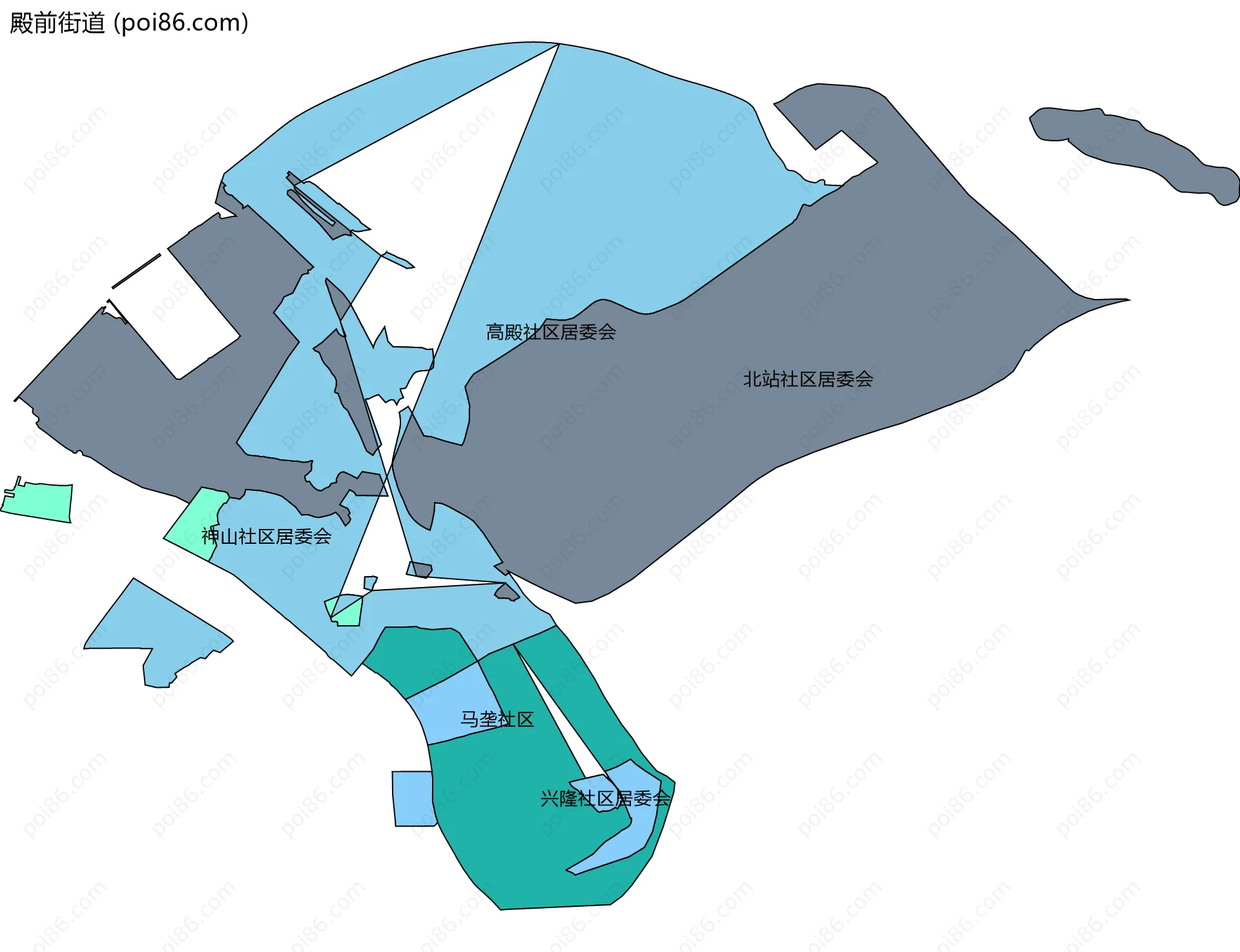 殿前街道边界地图(五级行政区划)