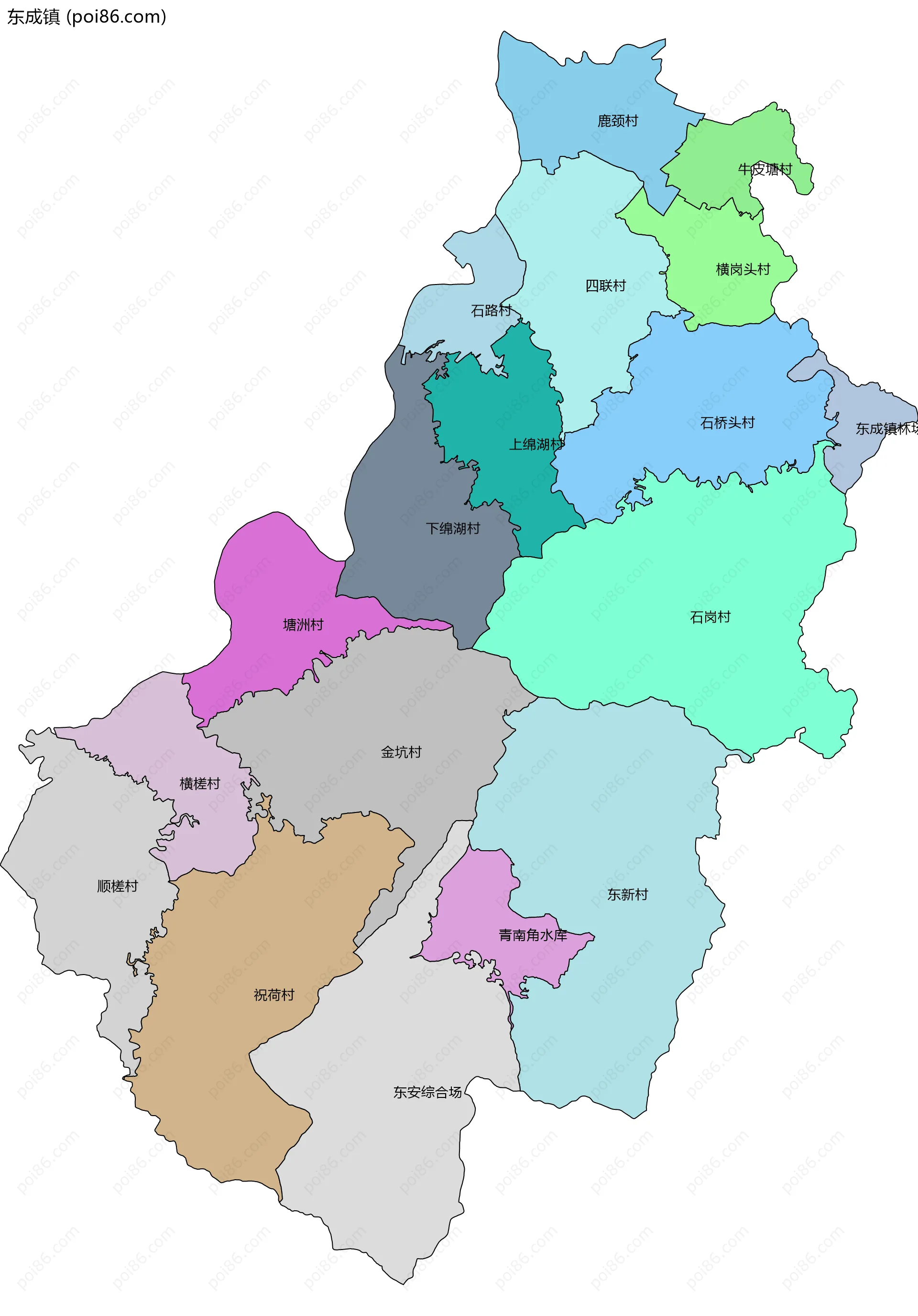 东成镇边界地图(五级行政区划)