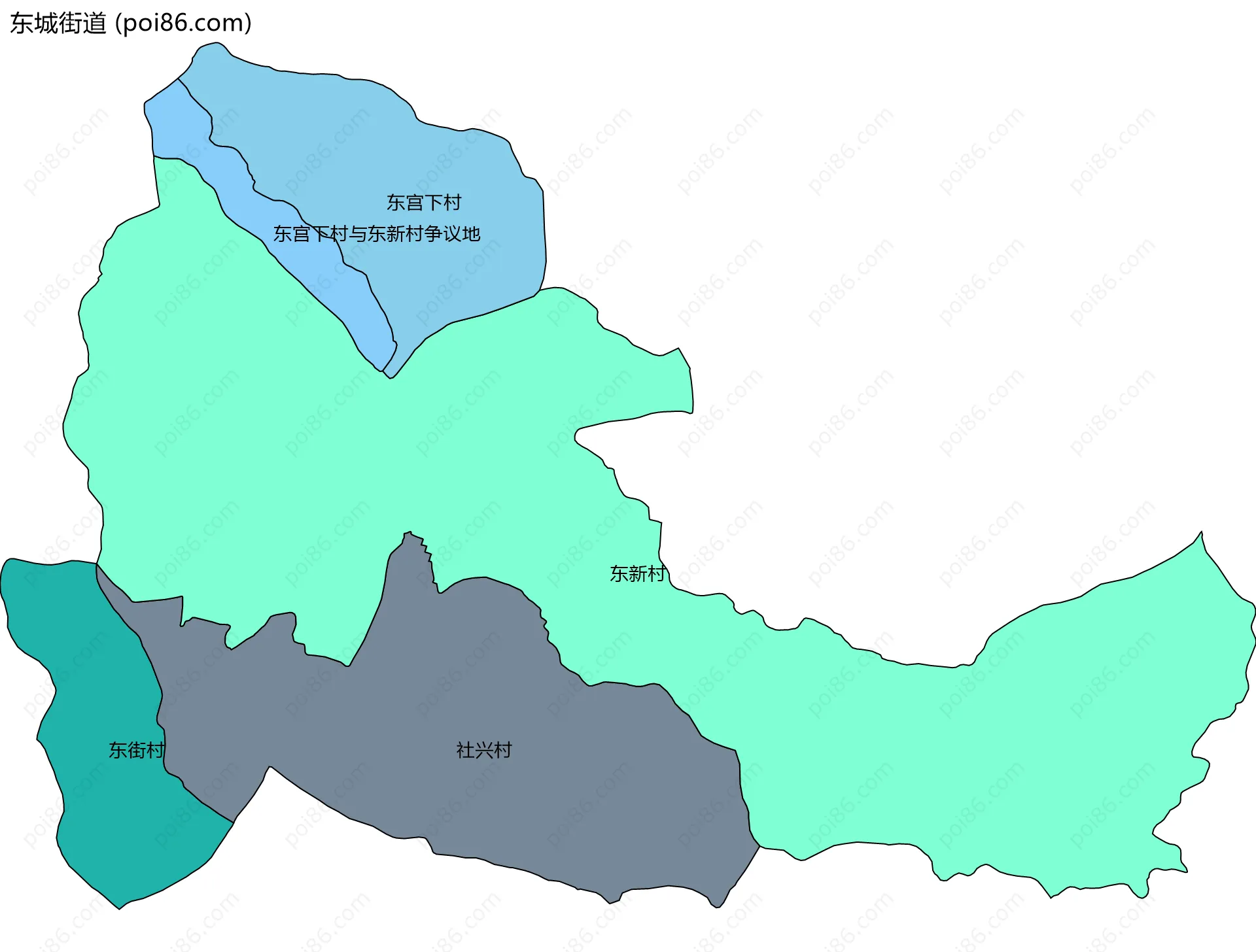 东城街道边界地图(五级行政区划)
