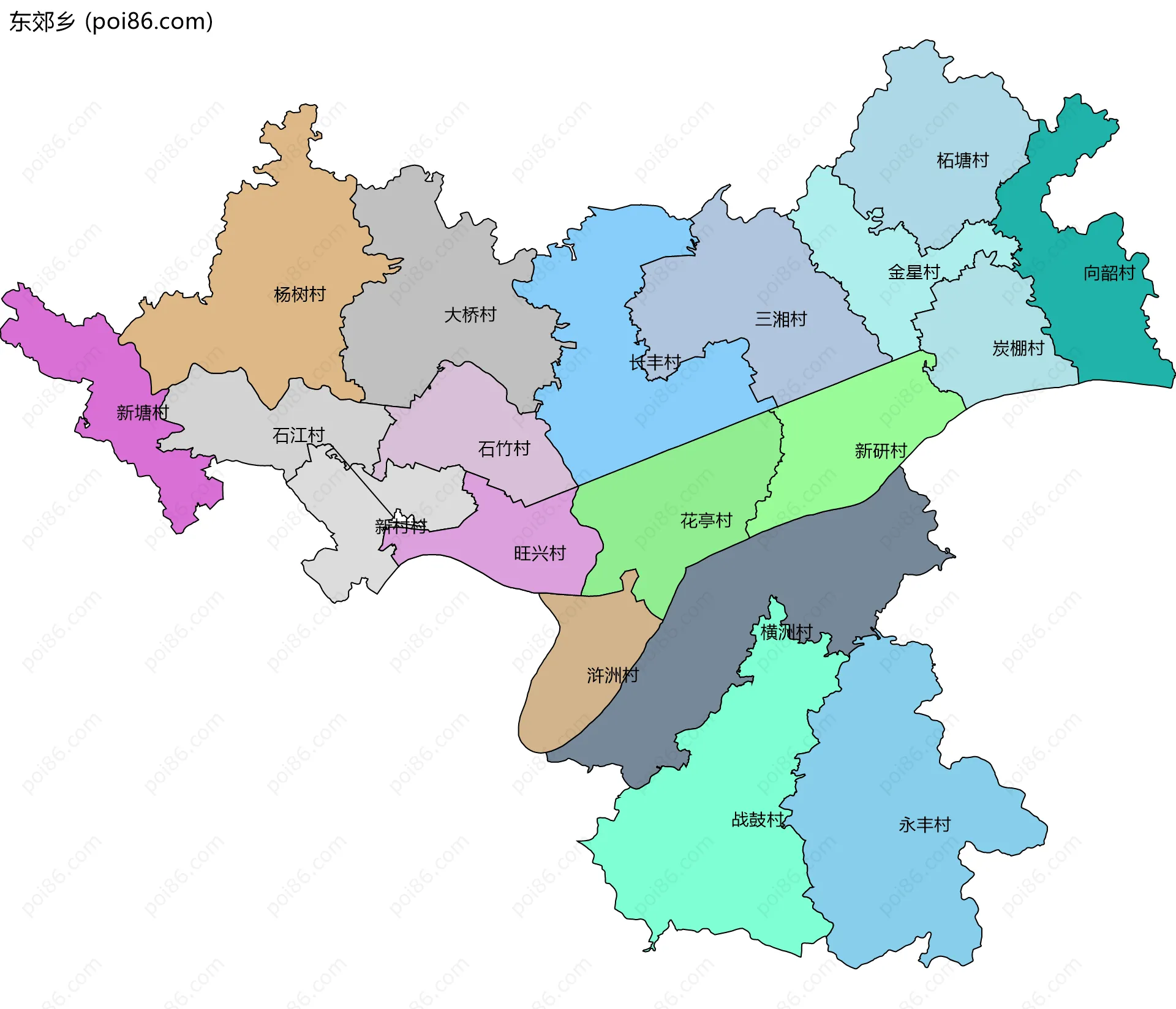 东郊乡边界地图(五级行政区划)
