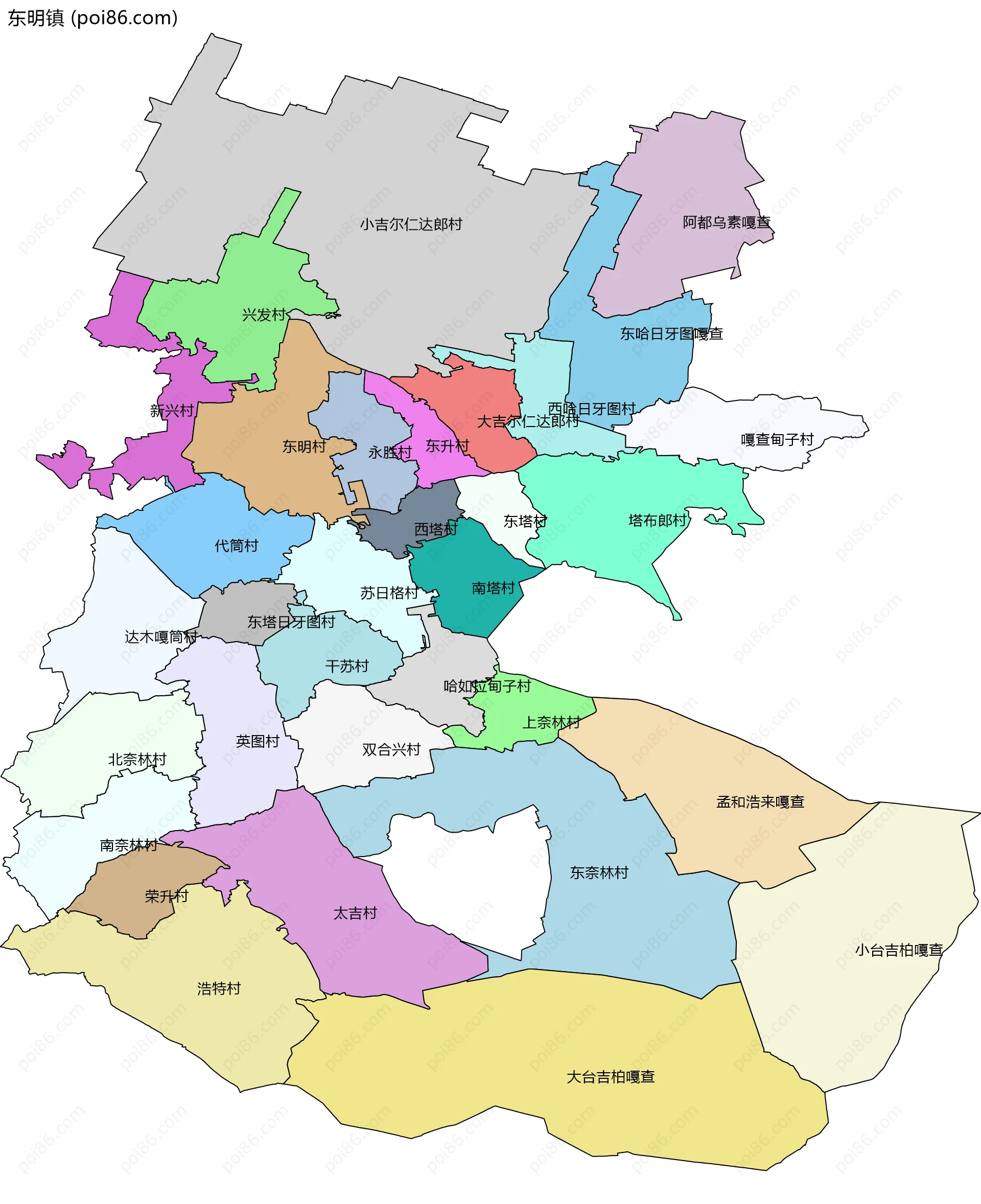 东明镇边界地图(五级行政区划)