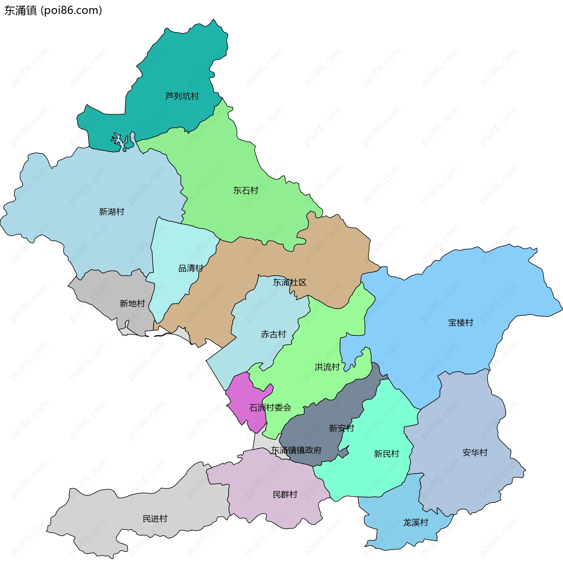 东涌镇边界地图(五级行政区划)