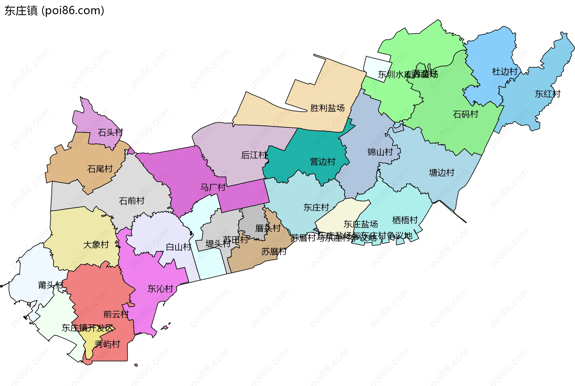 东庄镇边界地图(五级行政区划)