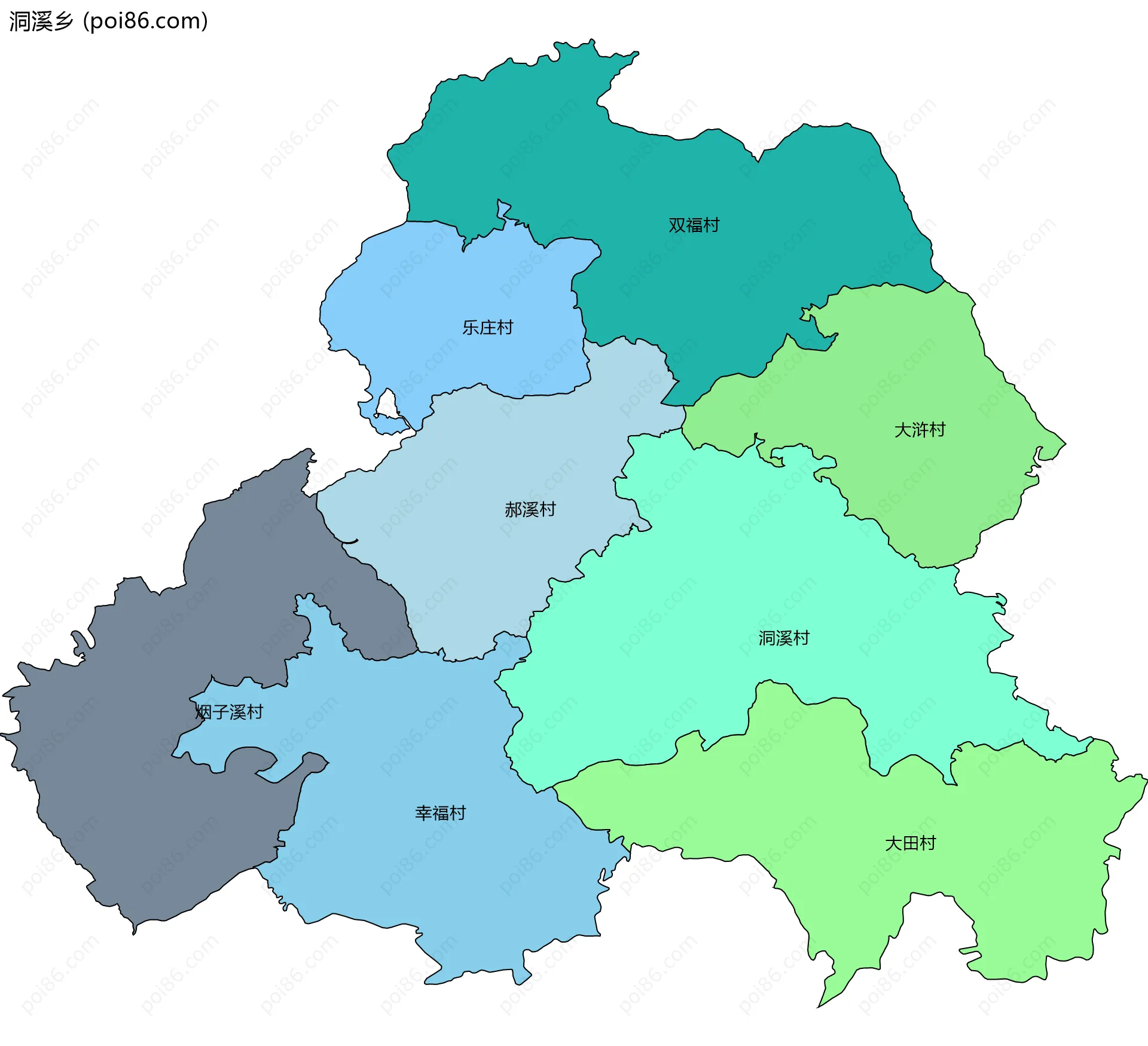 洞溪乡边界地图(五级行政区划)