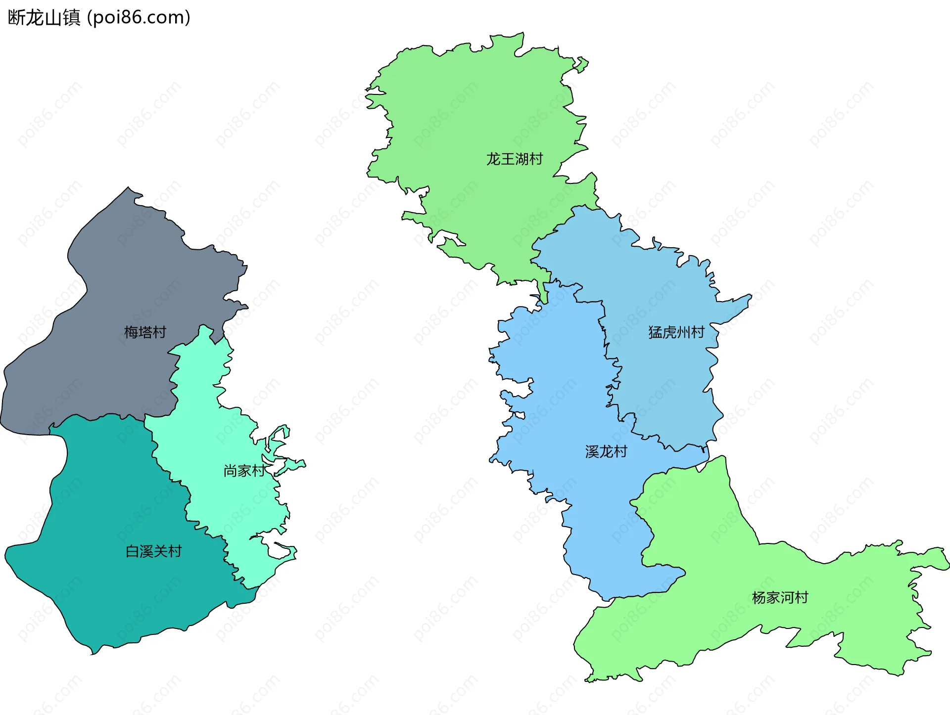 断龙山镇边界地图(五级行政区划)