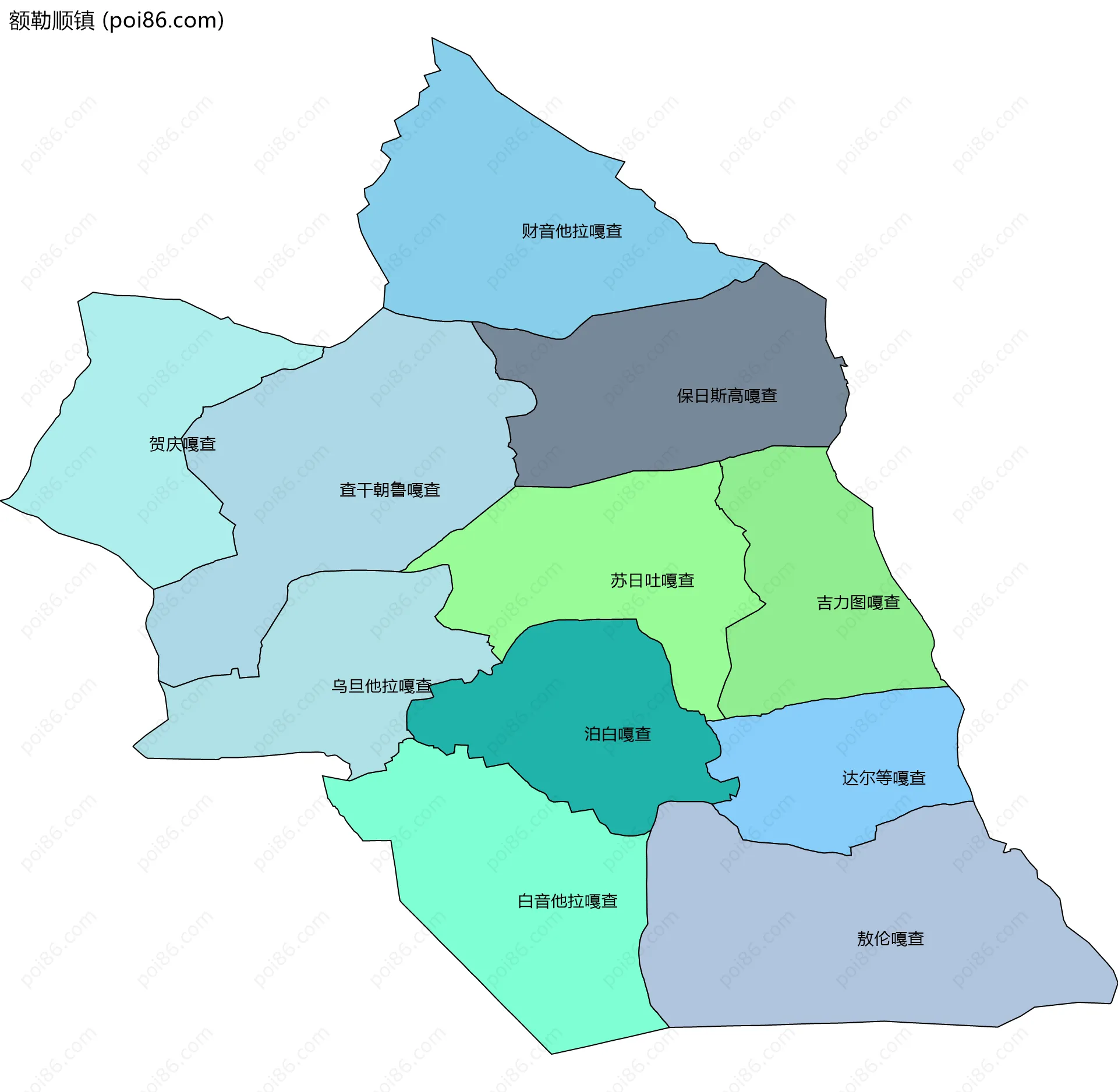 额勒顺镇边界地图(五级行政区划)