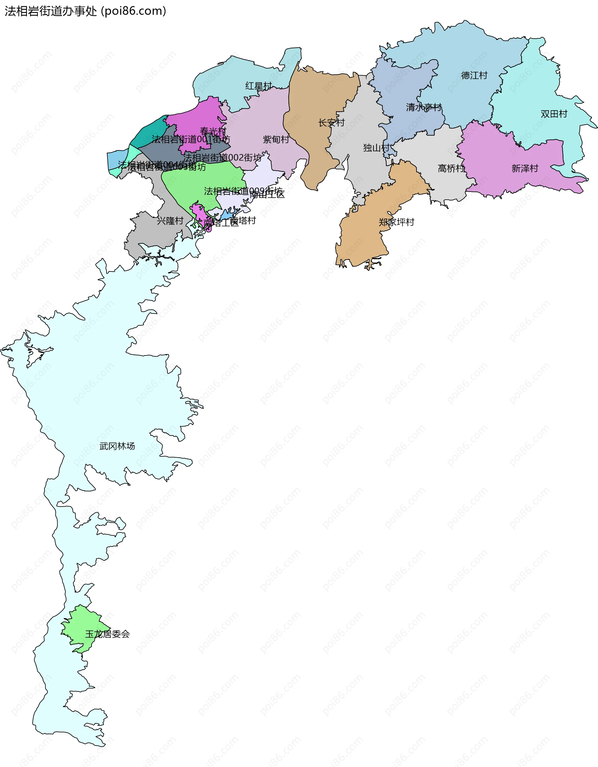 法相岩街道办事处边界地图(五级行政区划)