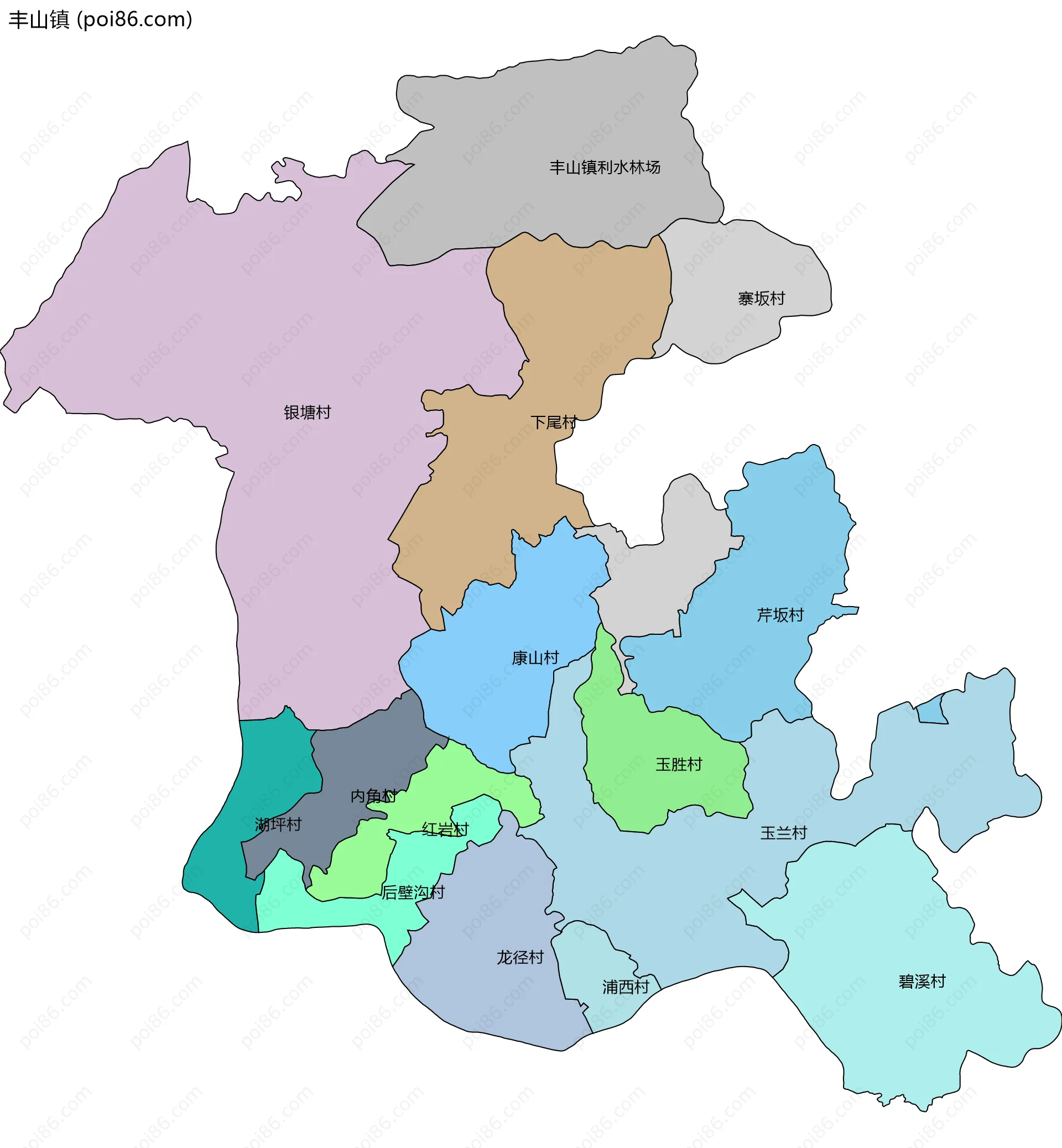 丰山镇边界地图(五级行政区划)