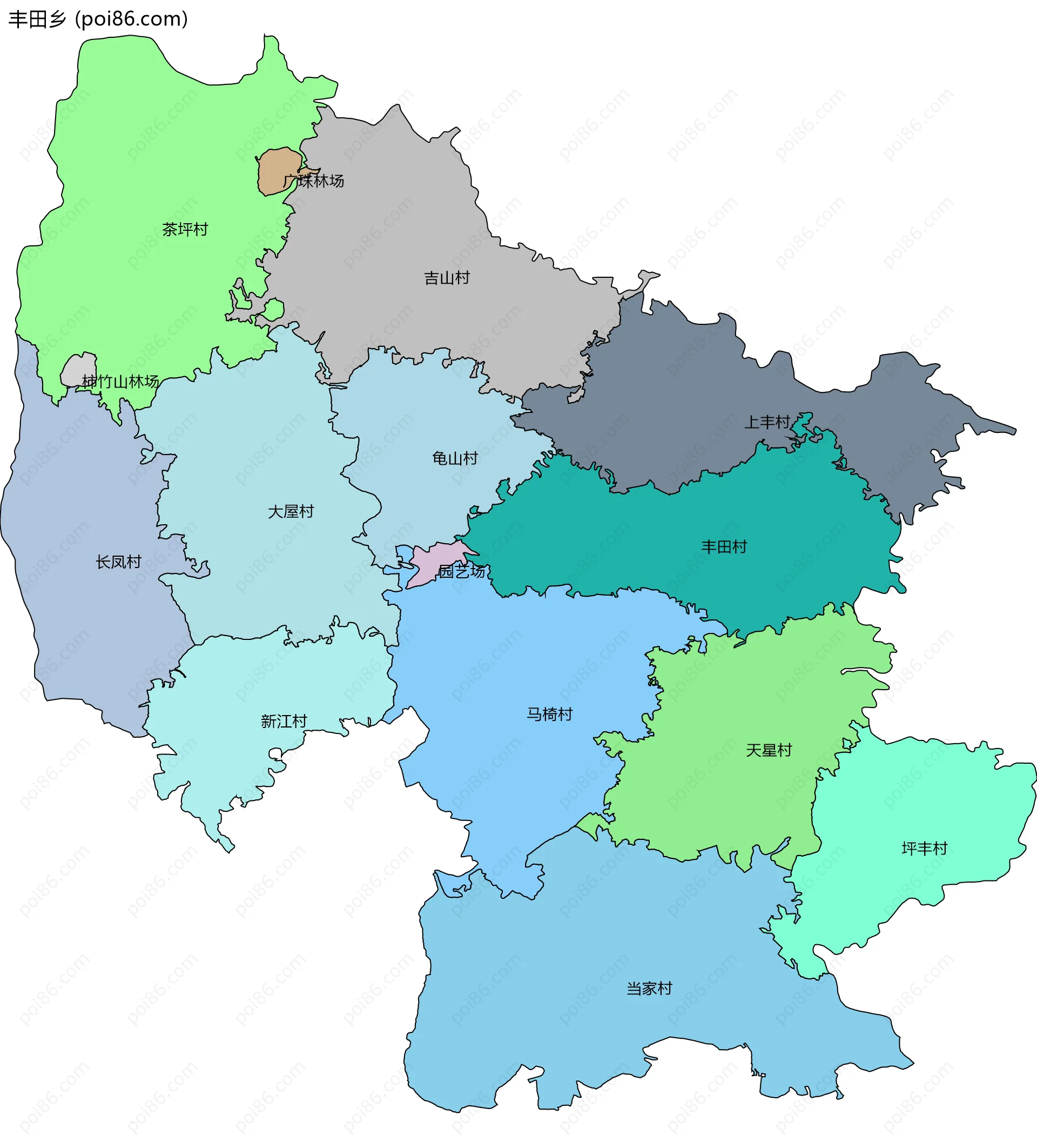 丰田乡边界地图(五级行政区划)