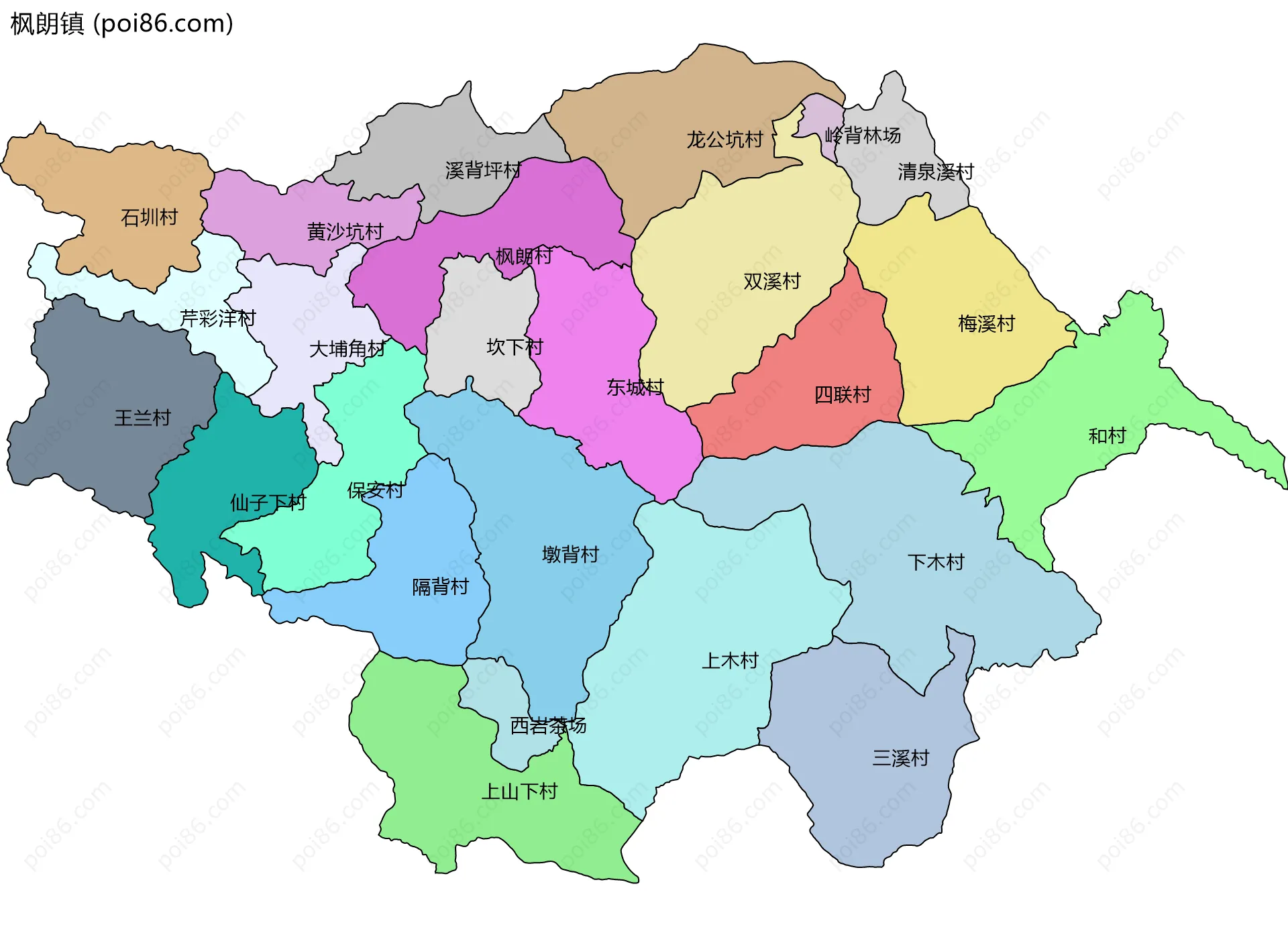 枫朗镇边界地图(五级行政区划)
