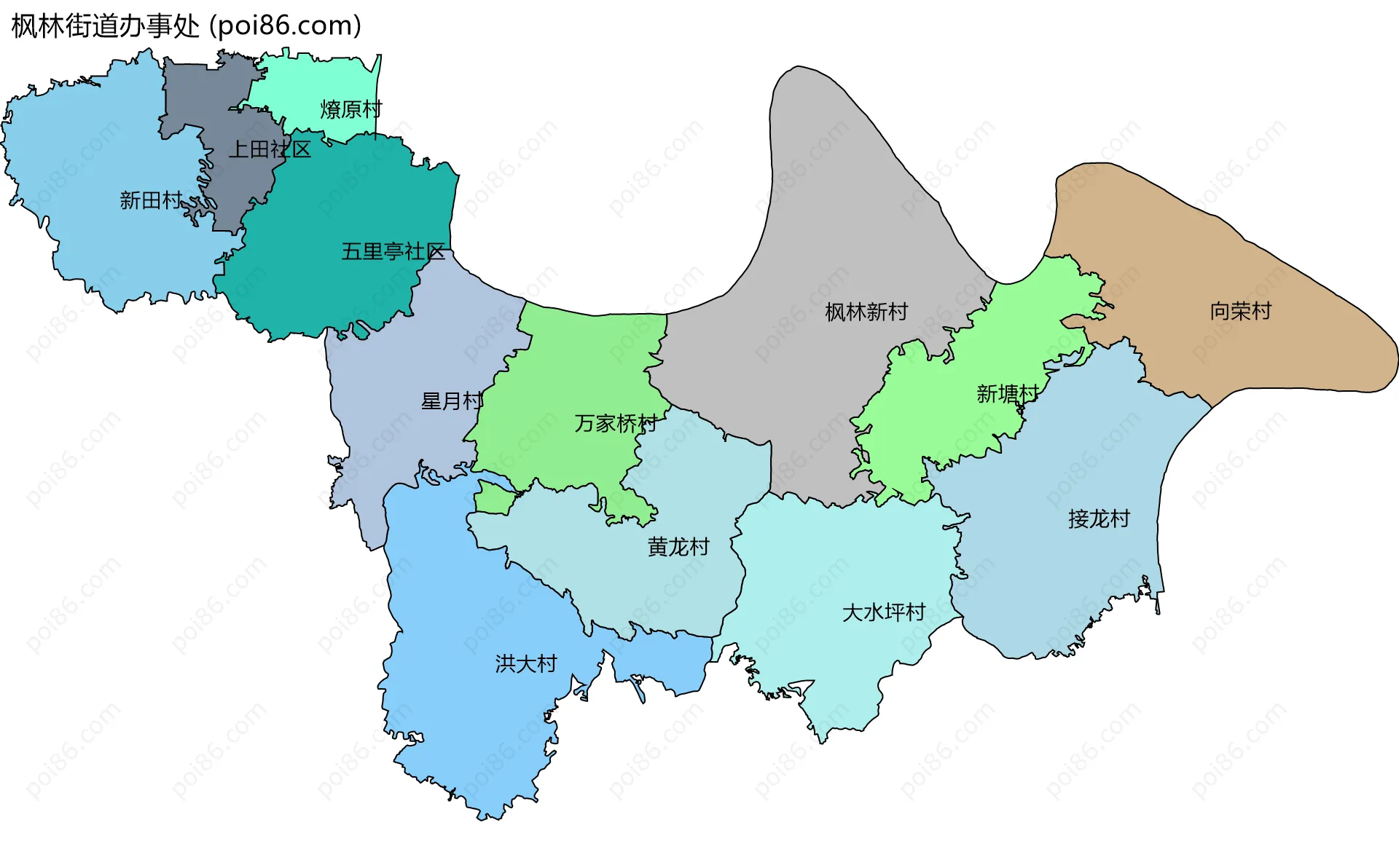 枫林街道办事处边界地图(五级行政区划)