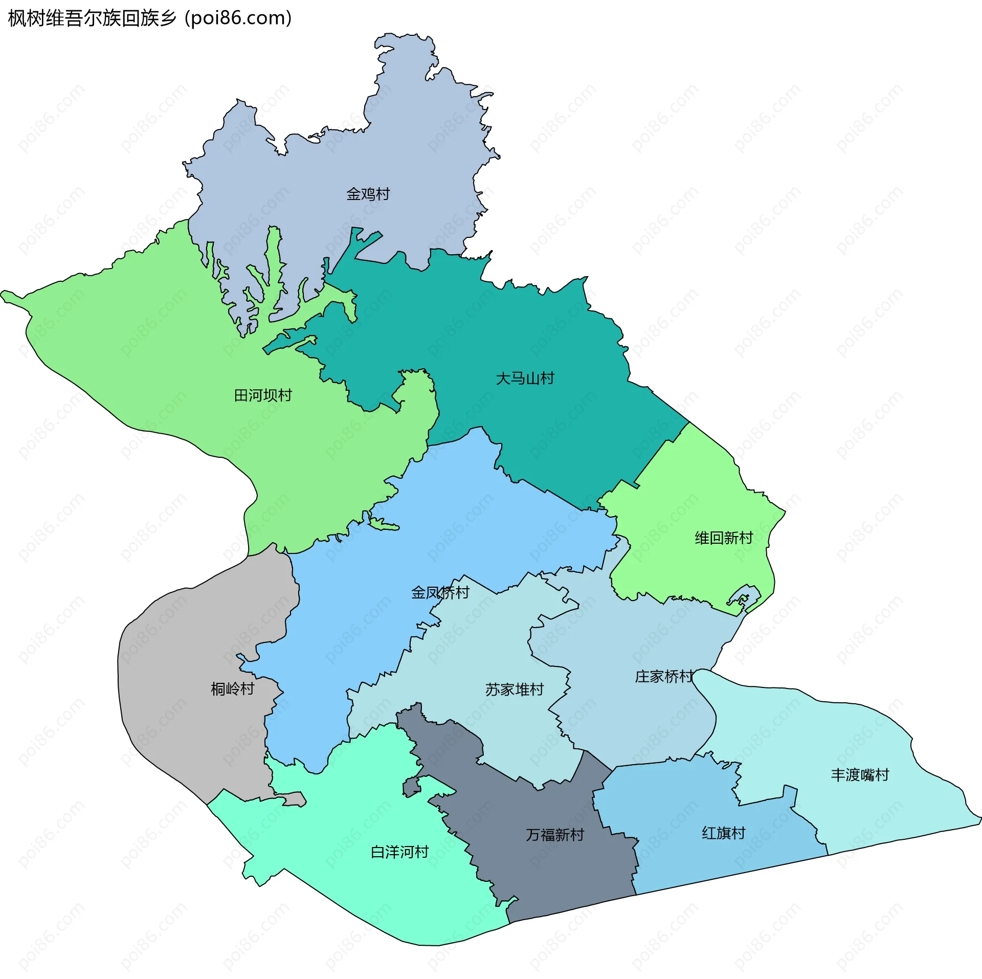 枫树维吾尔族回族乡边界地图(五级行政区划)