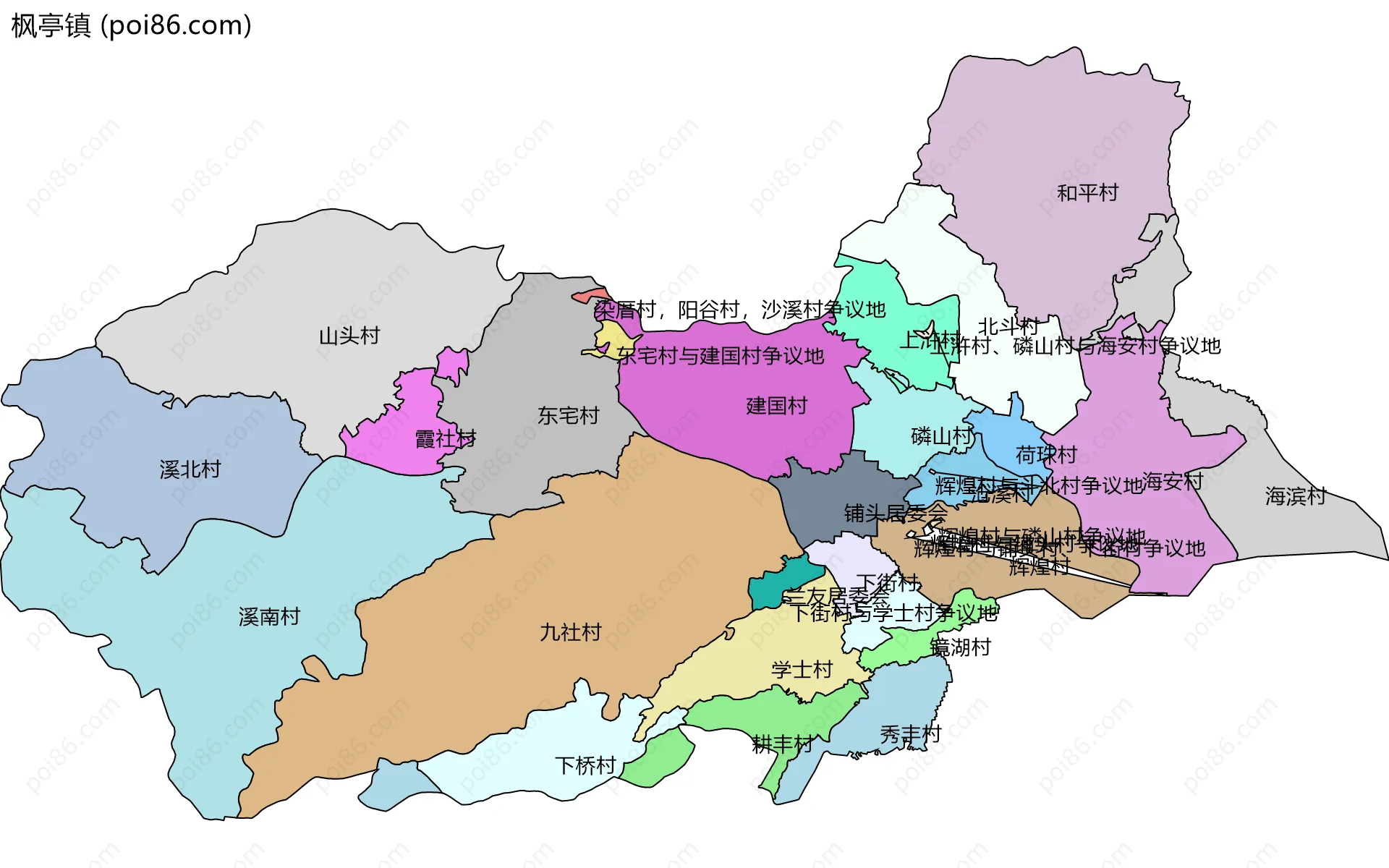 枫亭镇边界地图(五级行政区划)