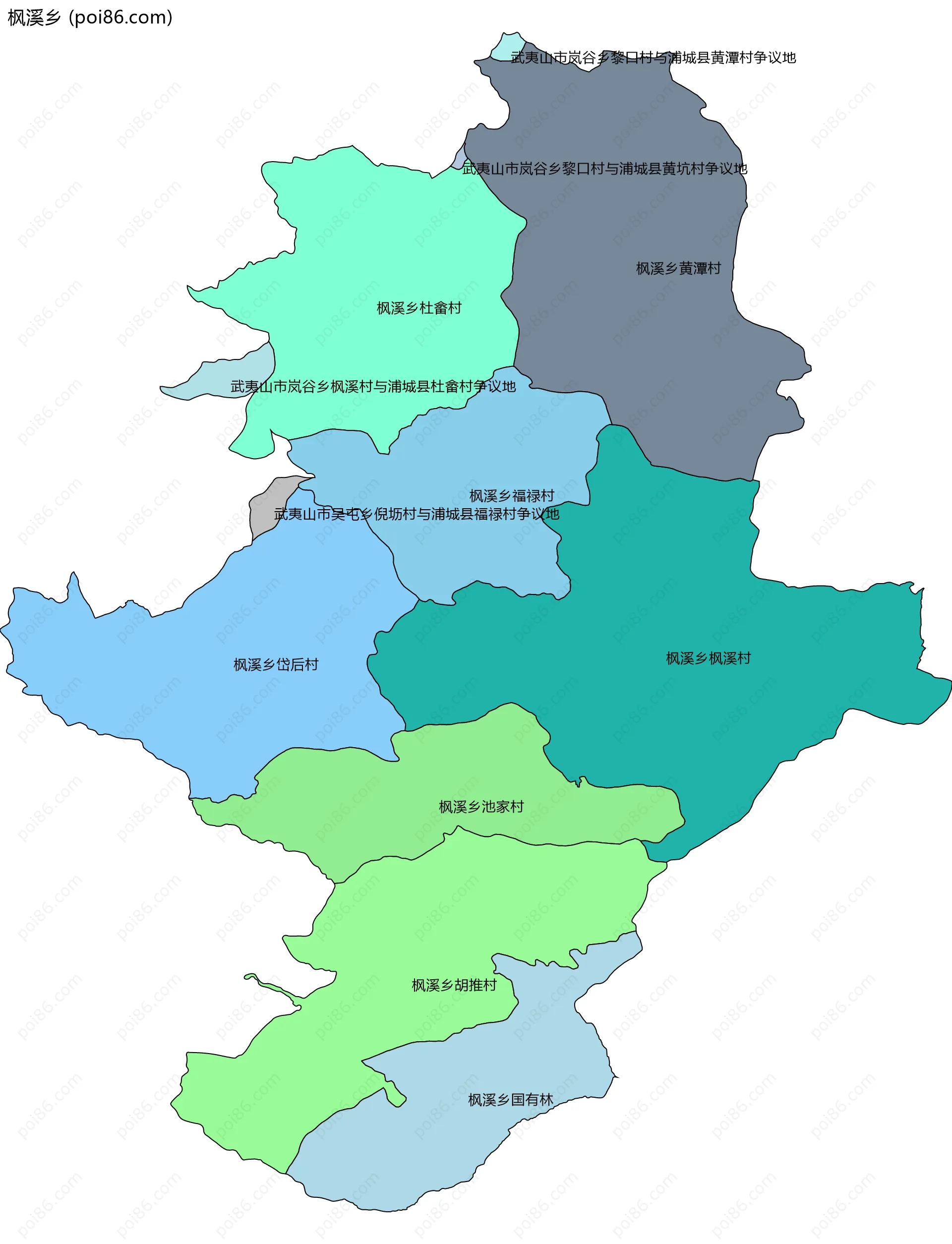 枫溪乡边界地图(五级行政区划)