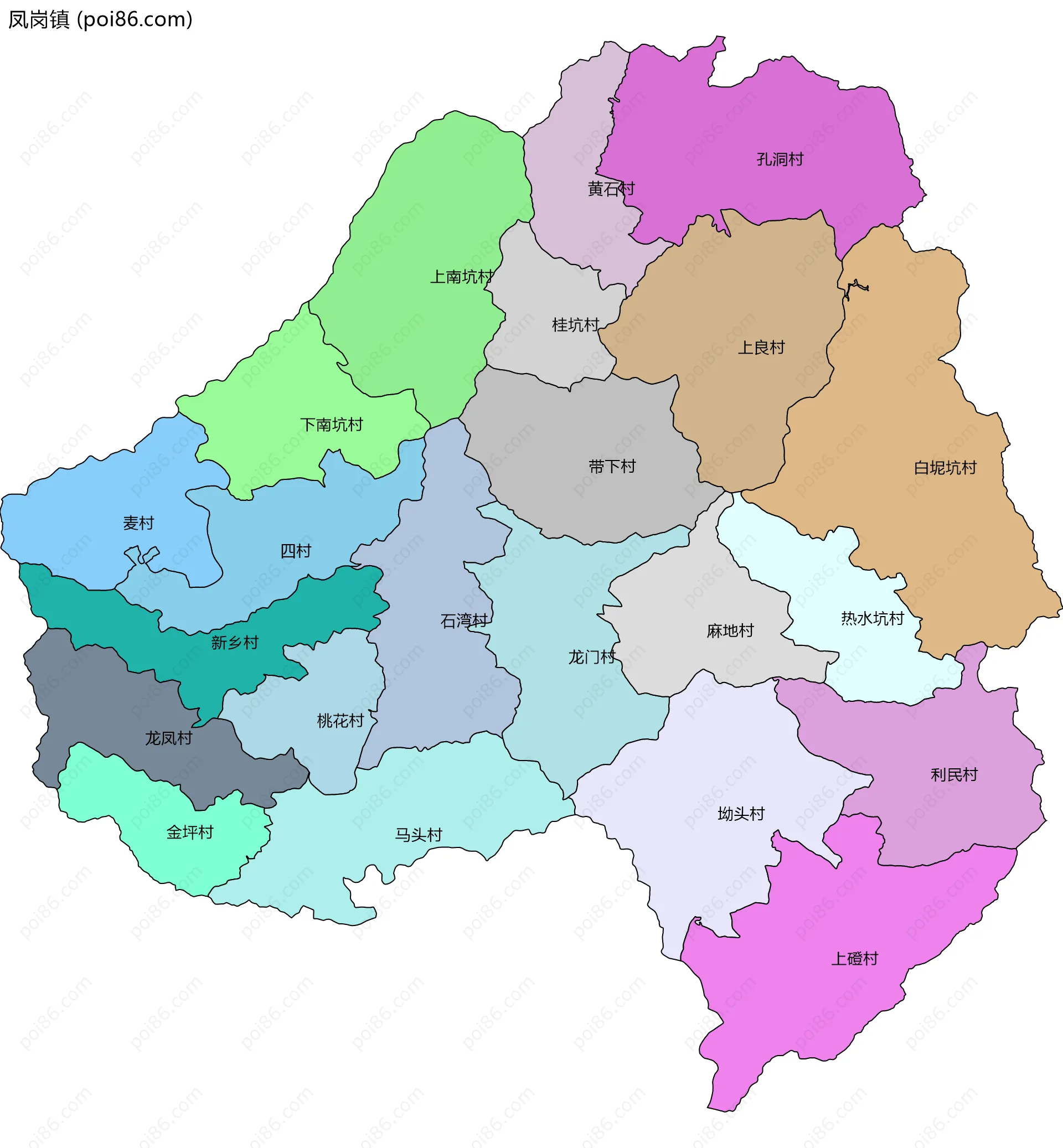 凤岗镇边界地图(五级行政区划)