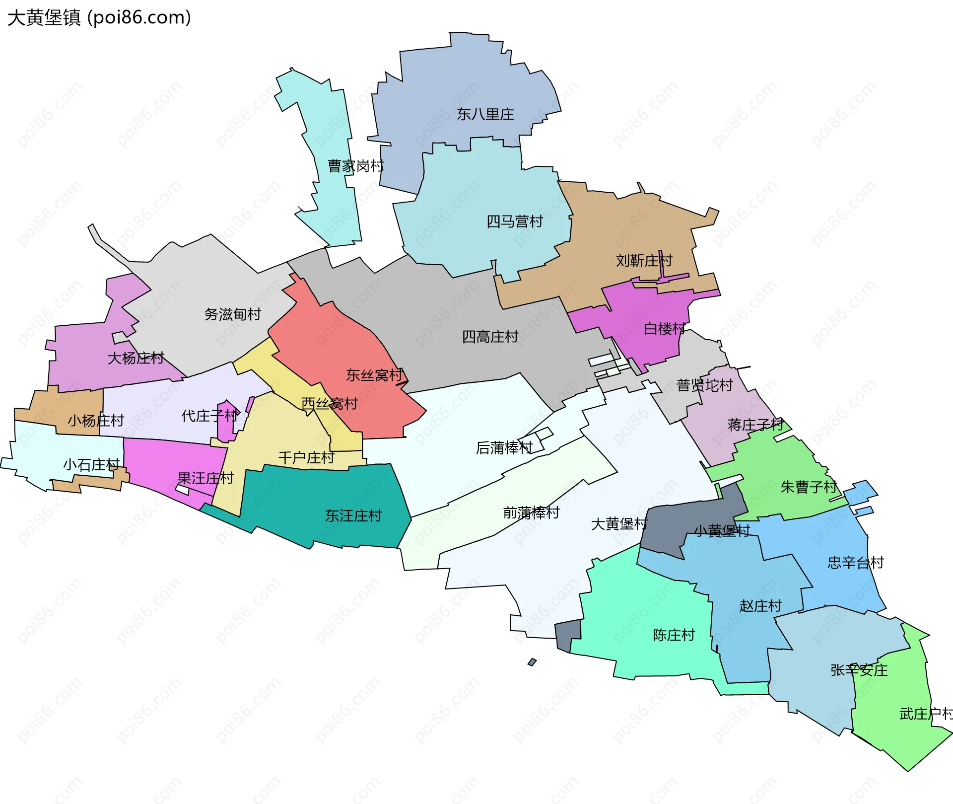 大黄堡镇边界地图(五级行政区划)