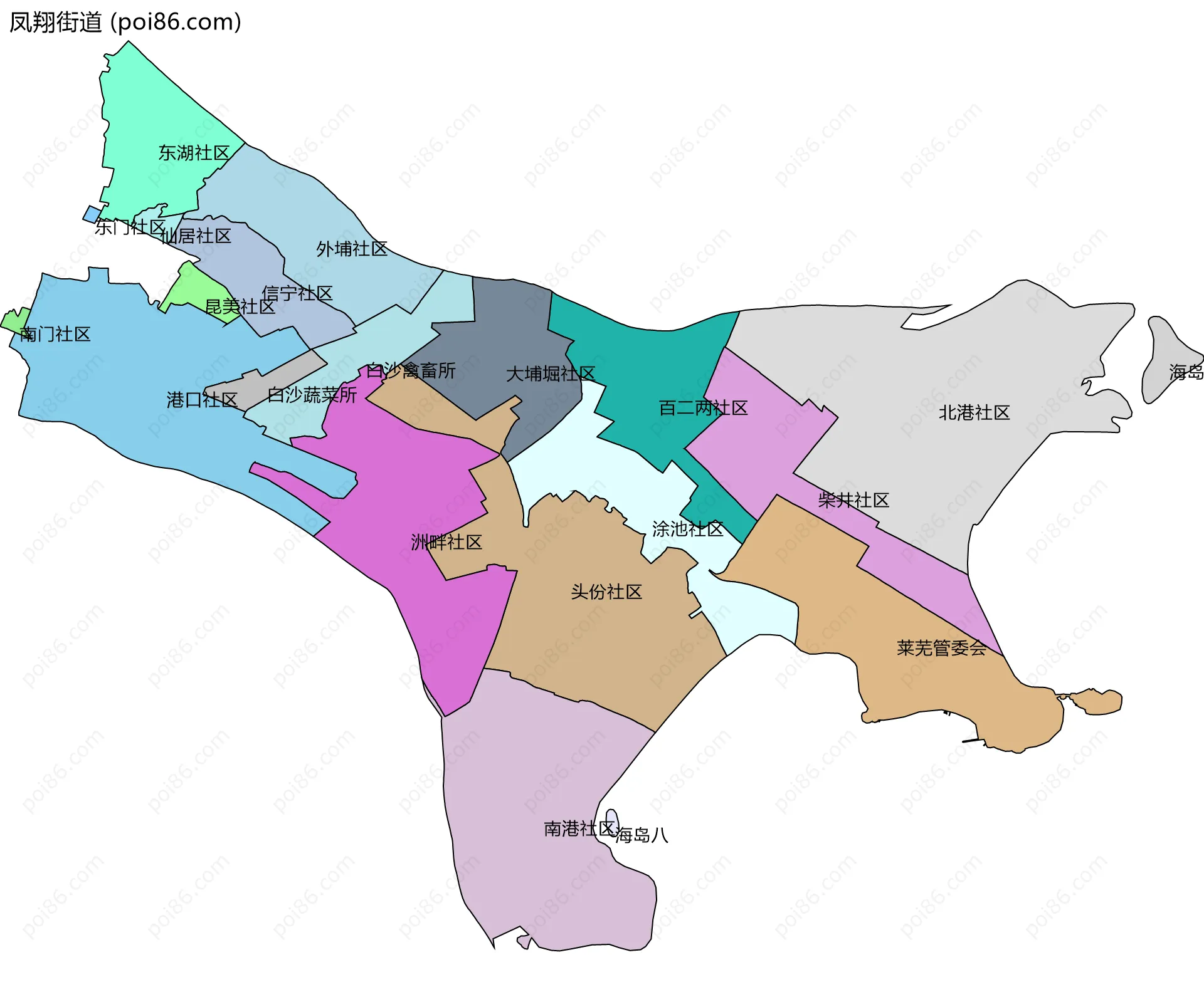 凤翔街道边界地图(五级行政区划)