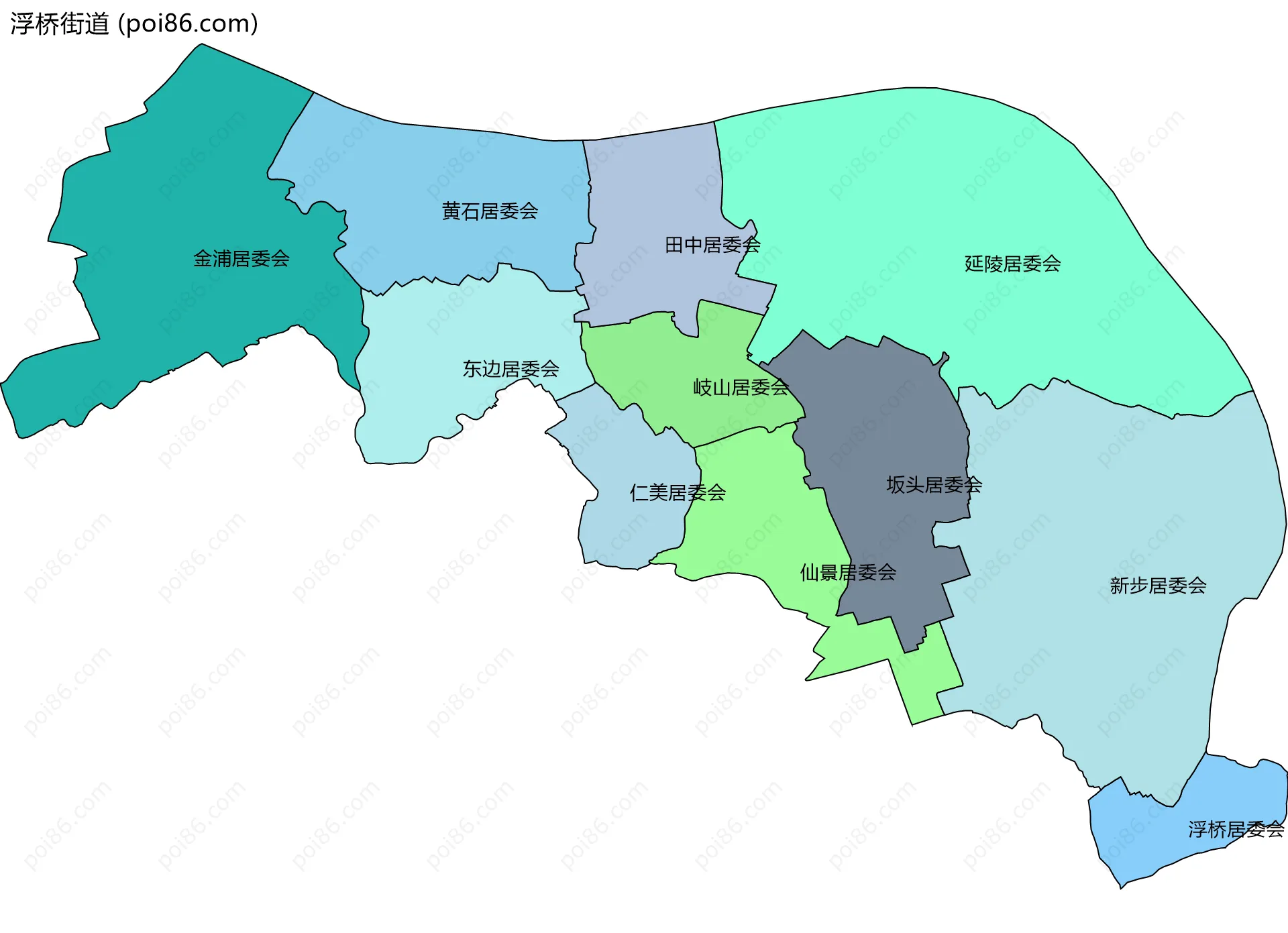 浮桥街道边界地图(五级行政区划)