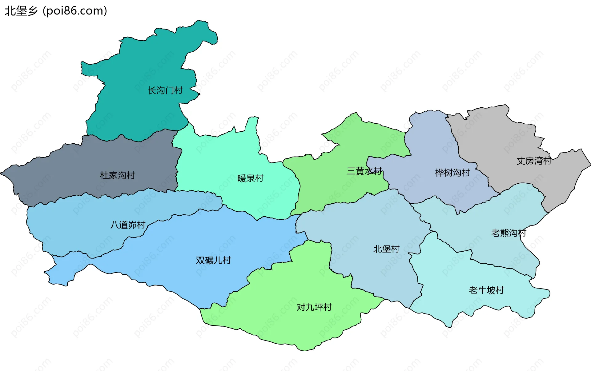 北堡乡边界地图(五级行政区划)