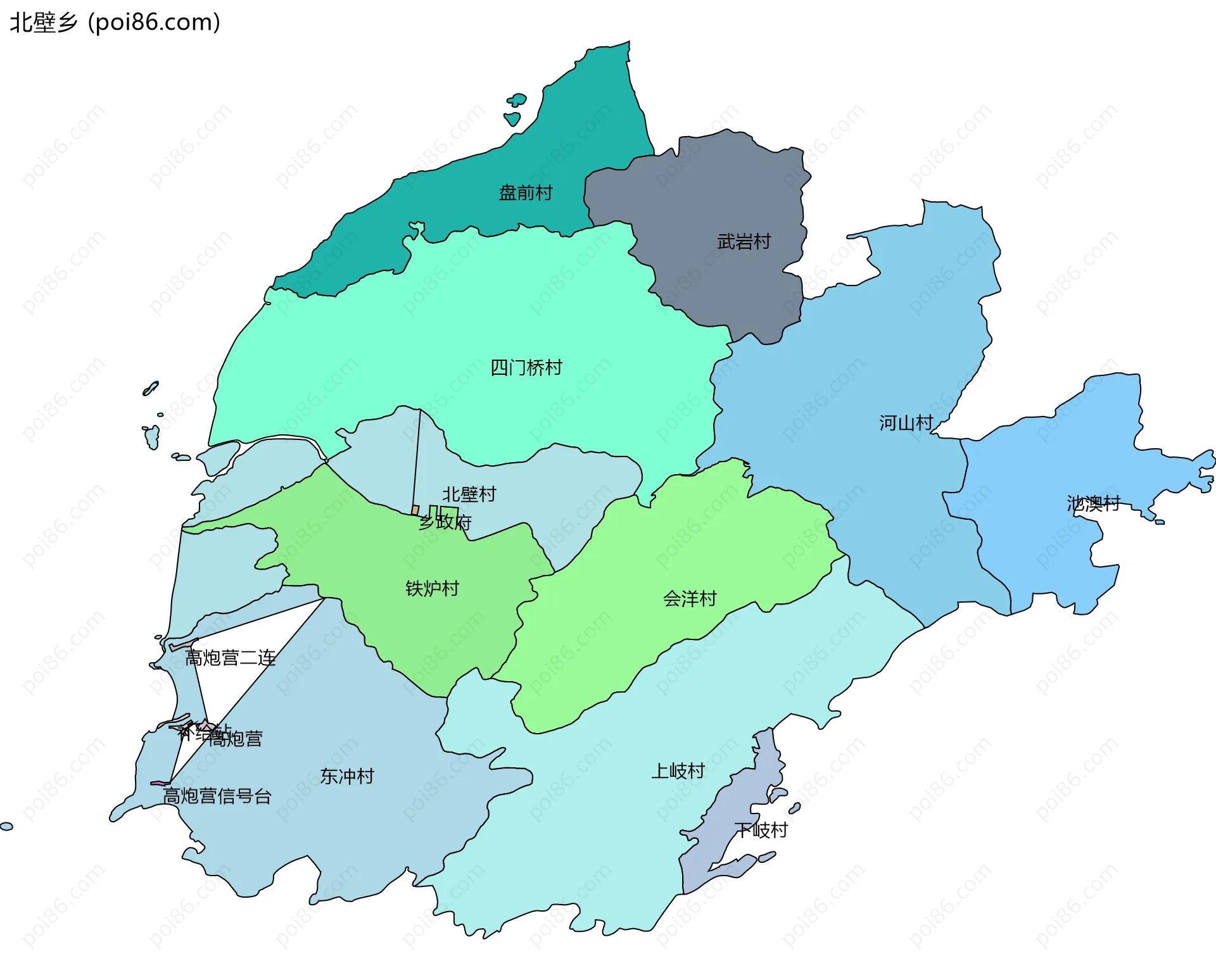 北壁乡边界地图(五级行政区划)