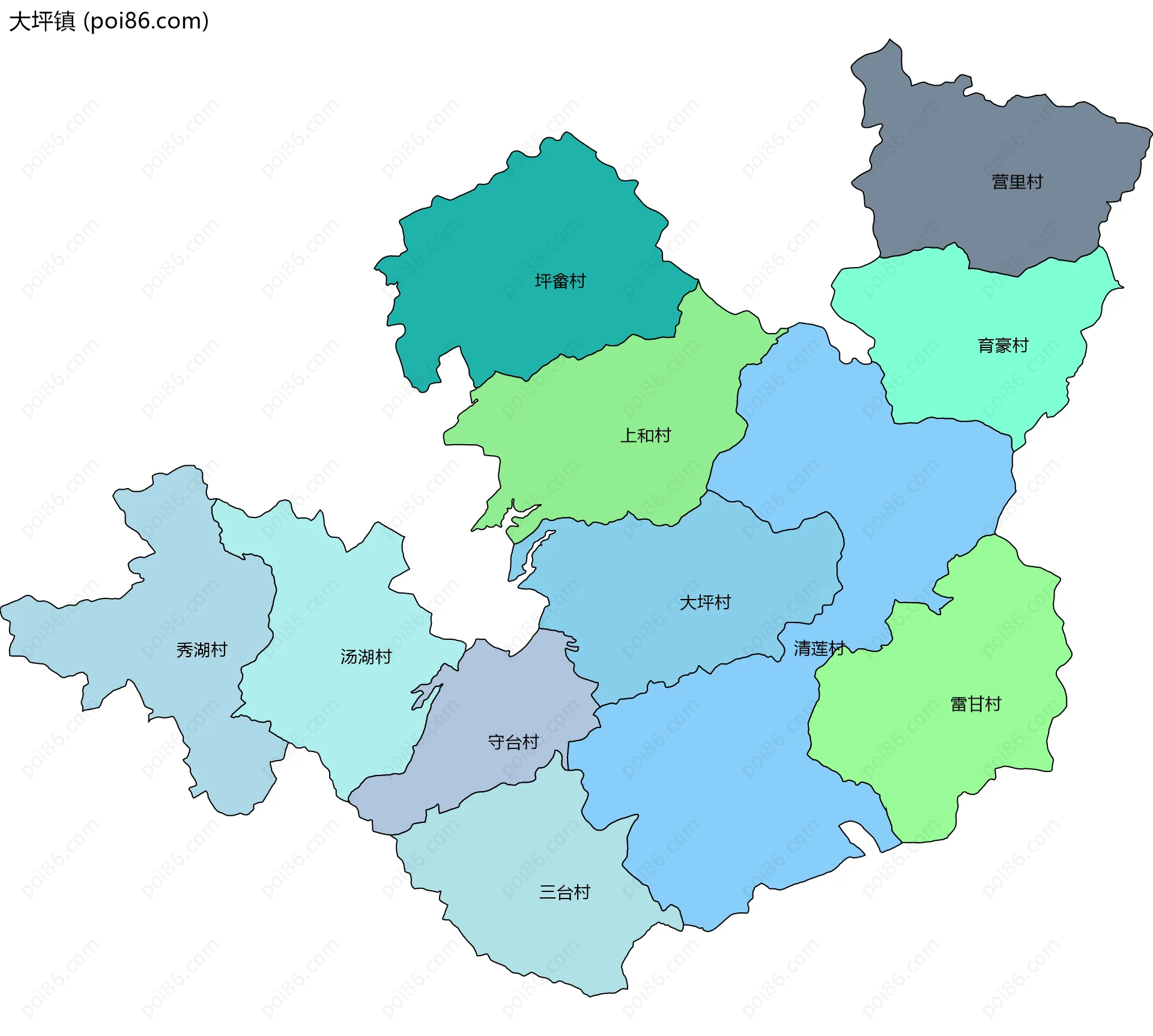 大坪镇边界地图(五级行政区划)