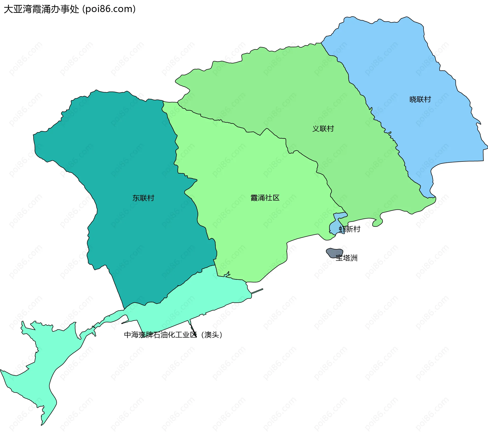 大亚湾霞涌办事处边界地图(五级行政区划)