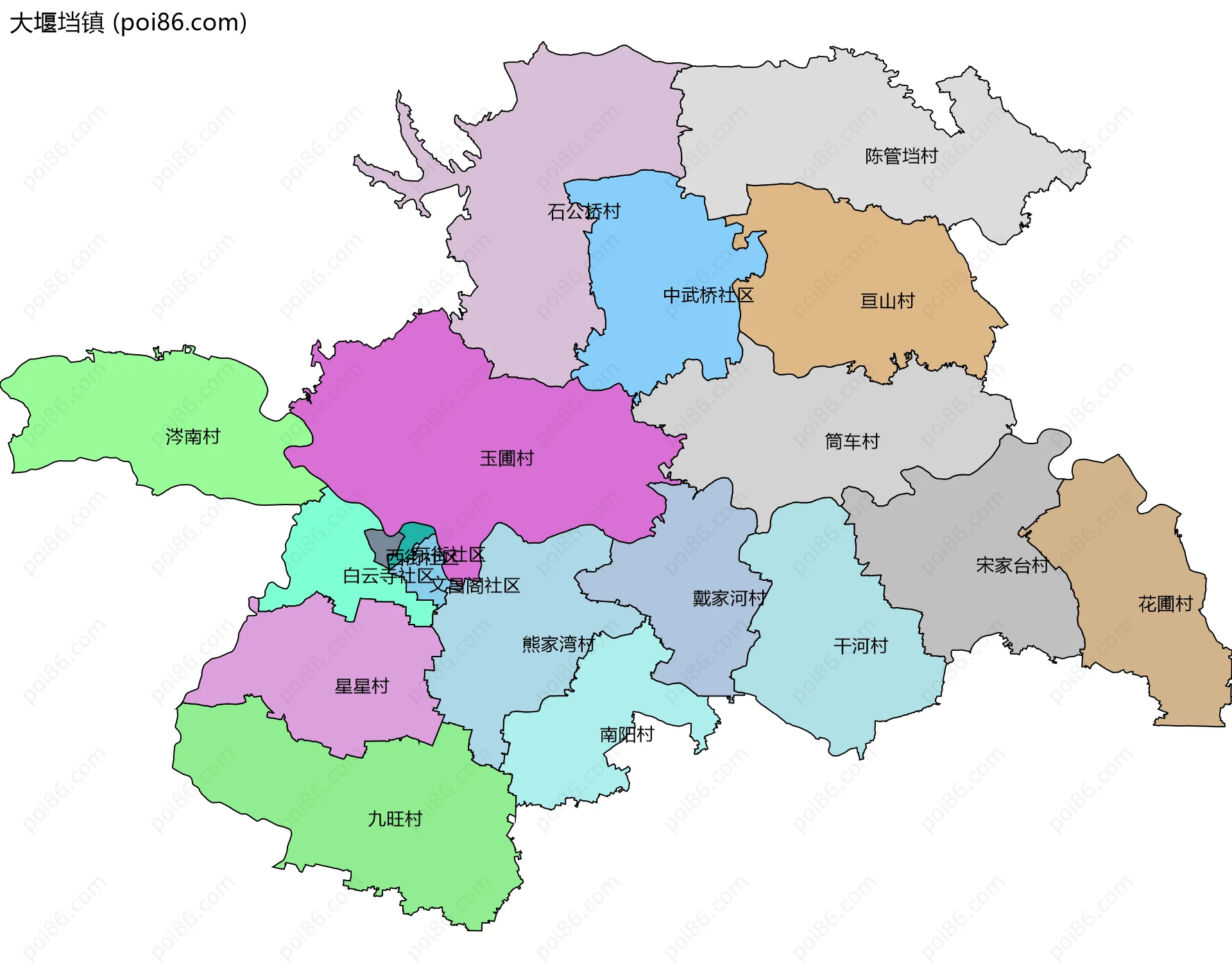 大堰垱镇边界地图(五级行政区划)