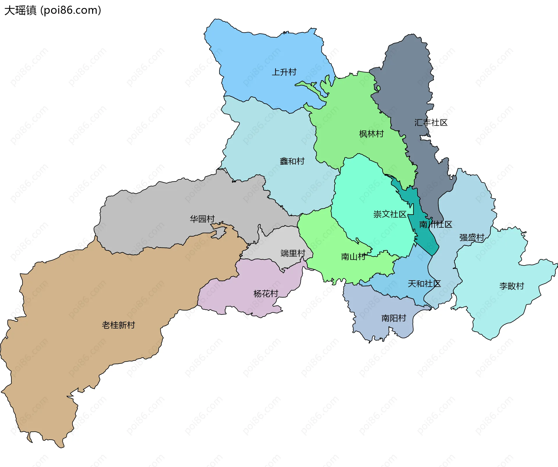 大瑶镇边界地图(五级行政区划)