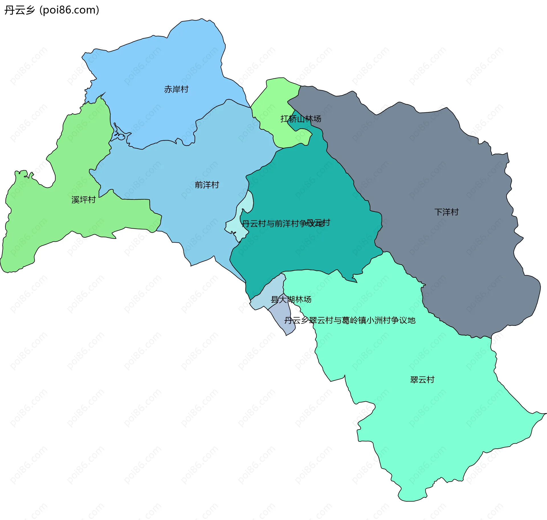 丹云乡边界地图(五级行政区划)