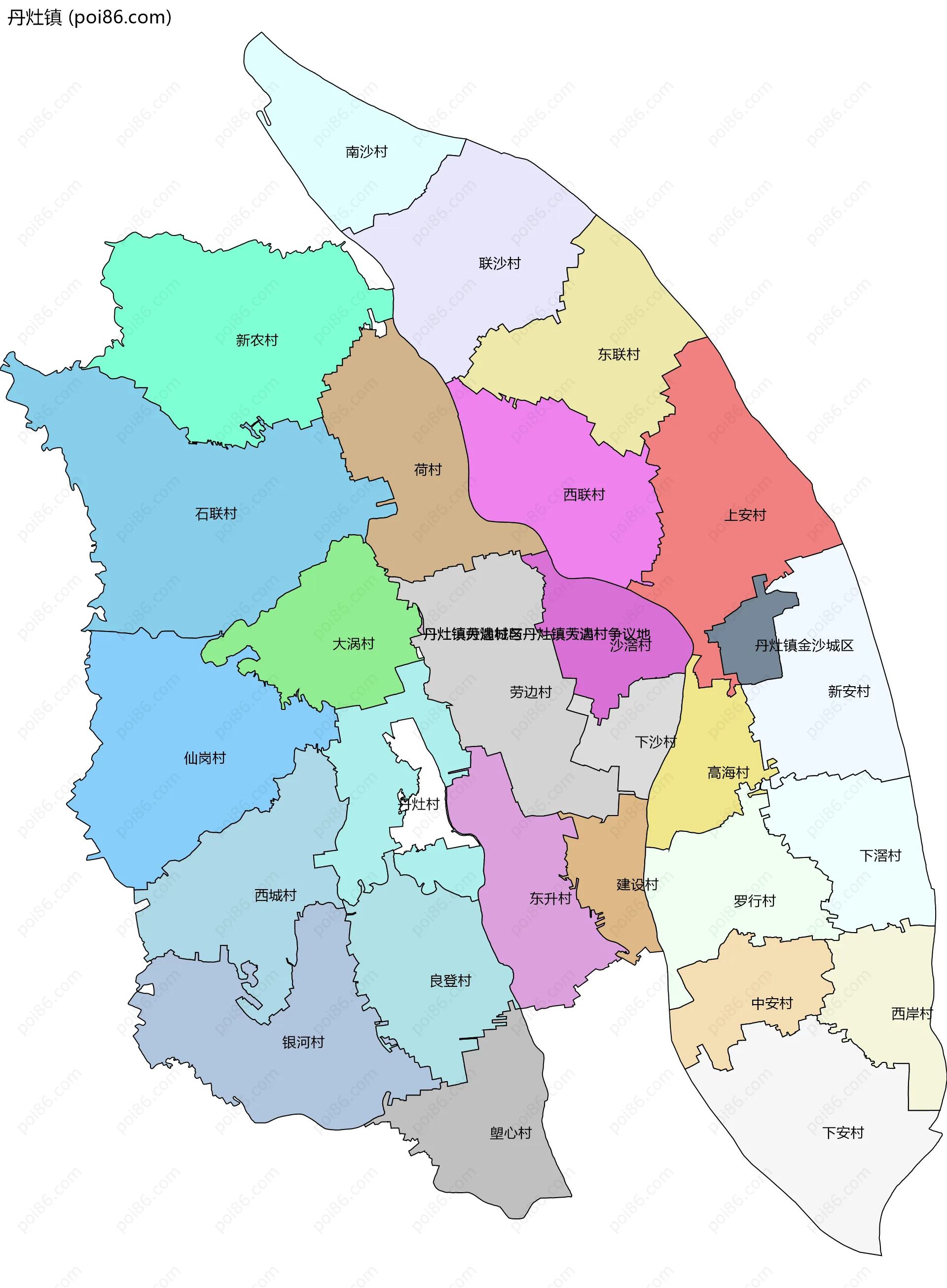 丹灶镇边界地图(五级行政区划)
