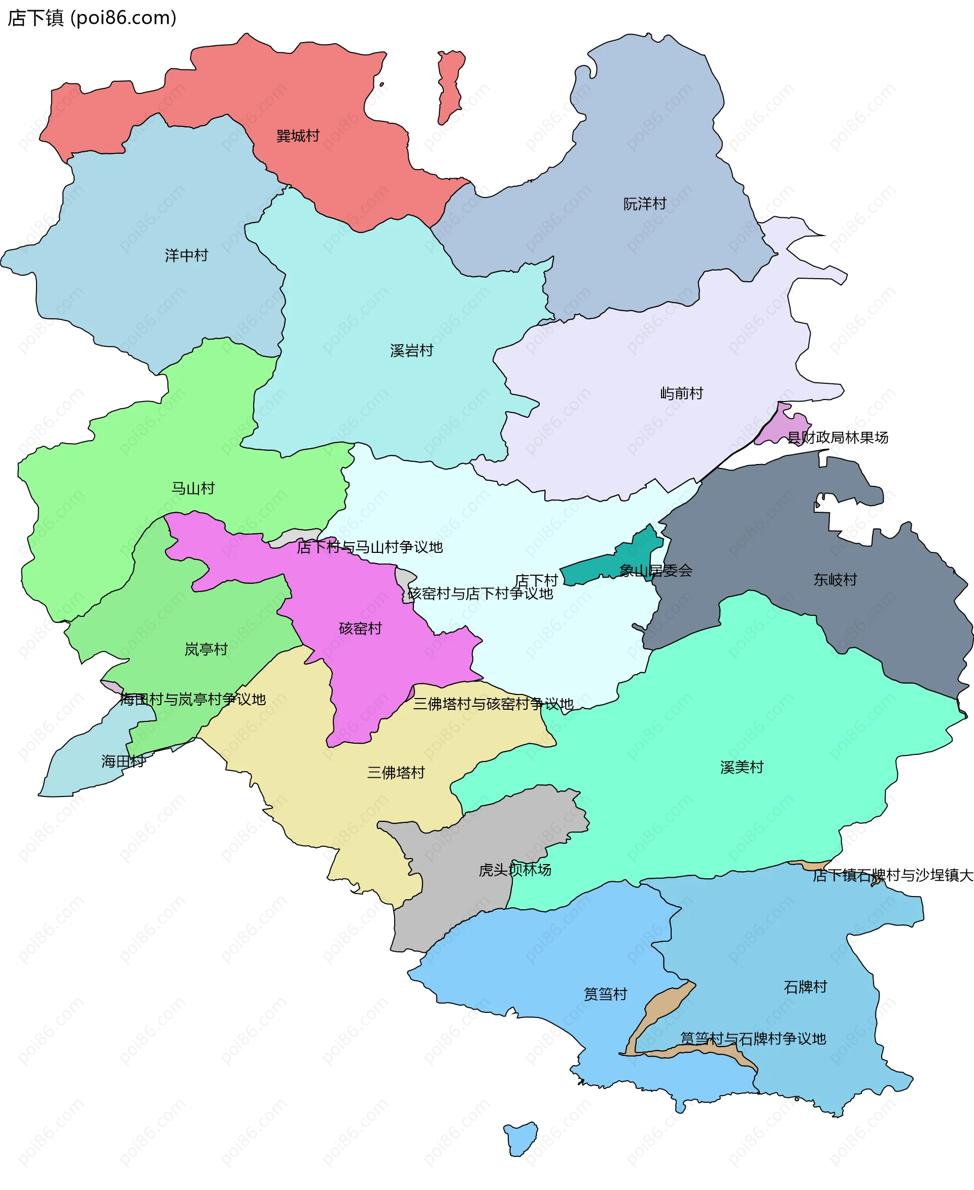 店下镇边界地图(五级行政区划)