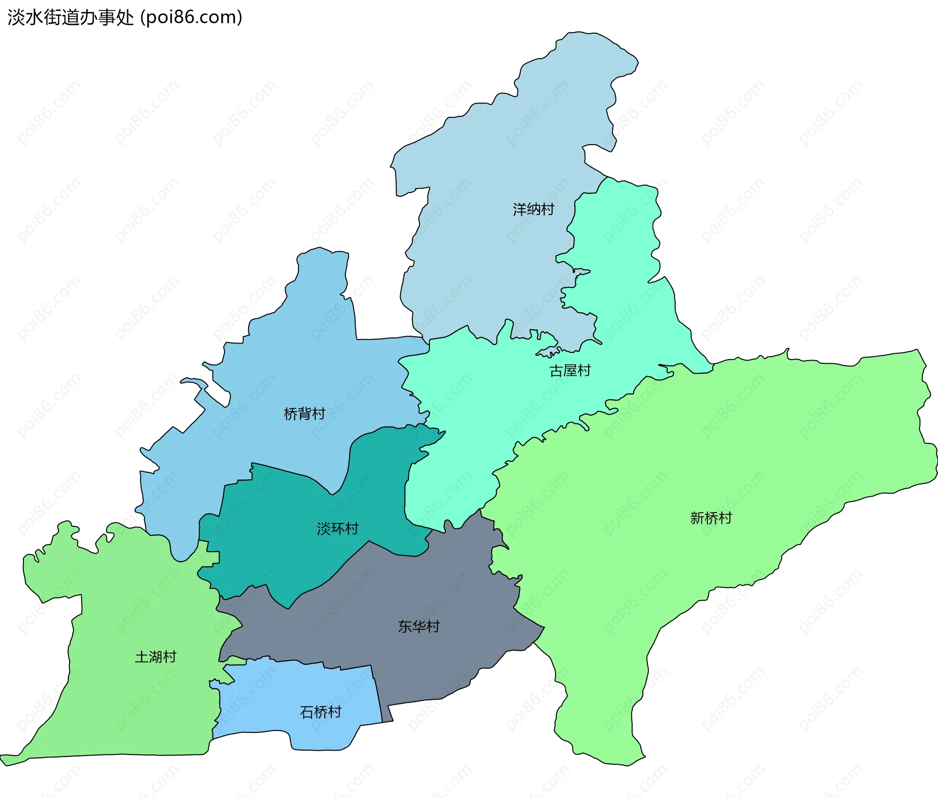 淡水街道办事处边界地图(五级行政区划)