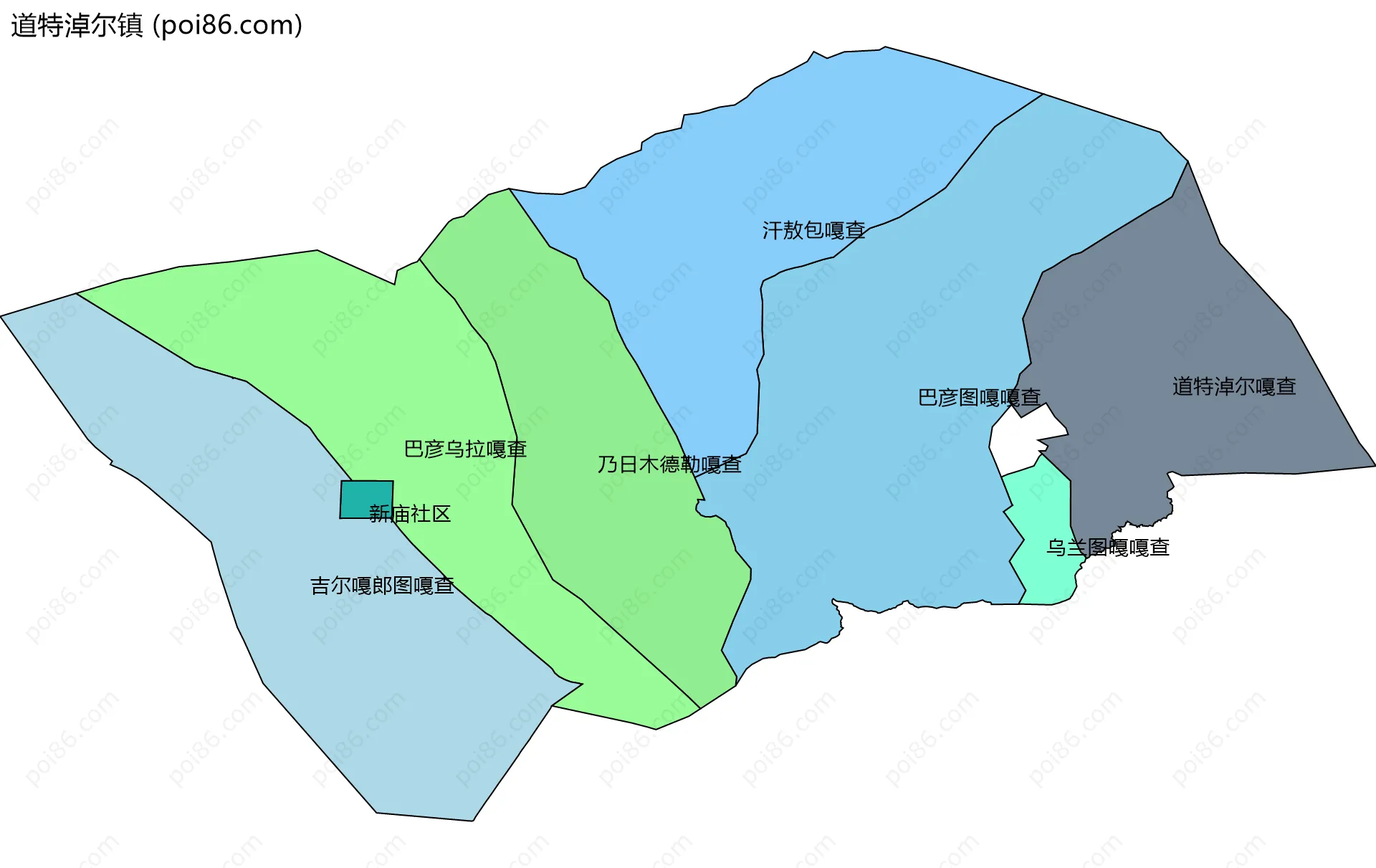 道特淖尔镇边界地图(五级行政区划)