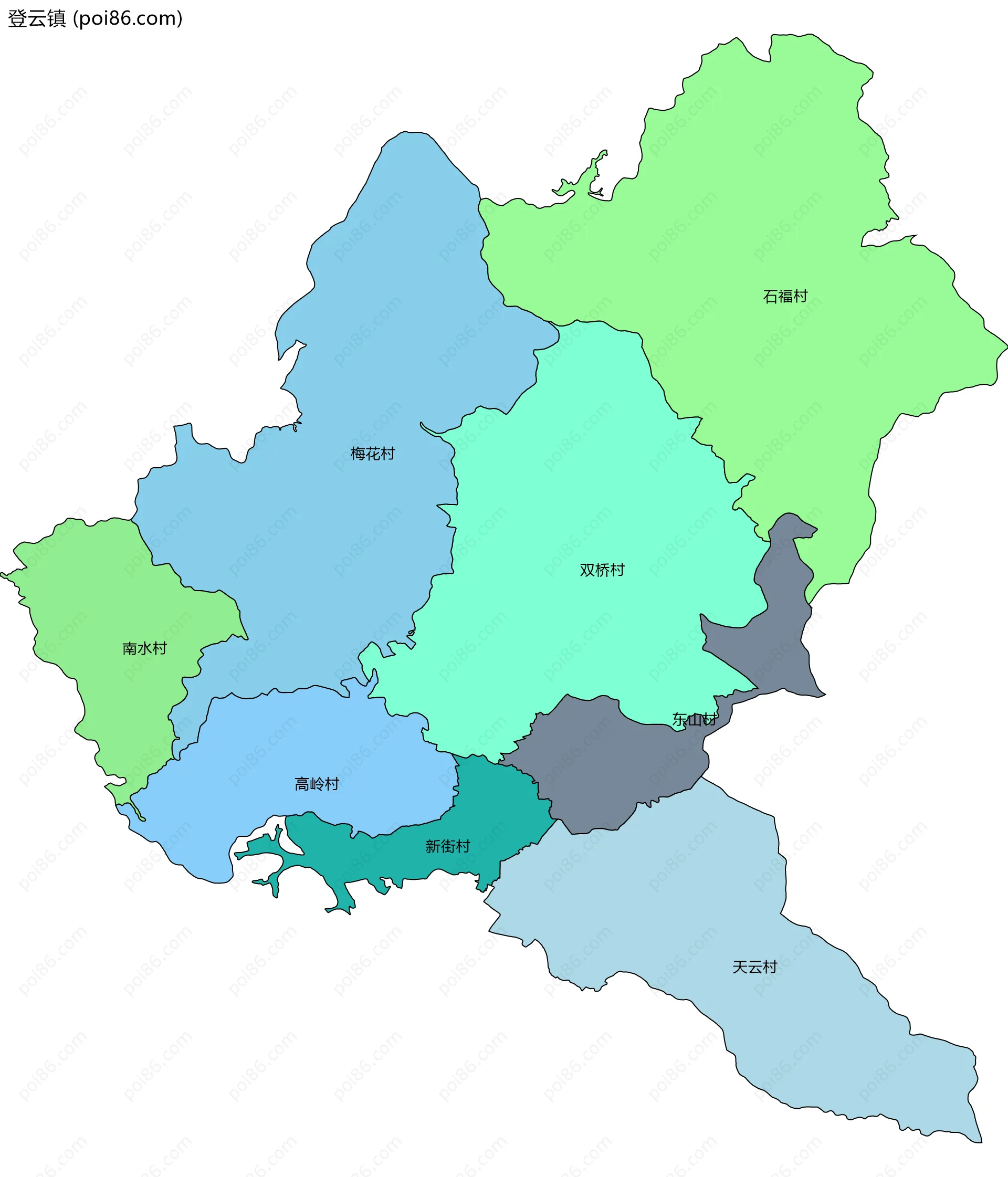 登云镇边界地图(五级行政区划)