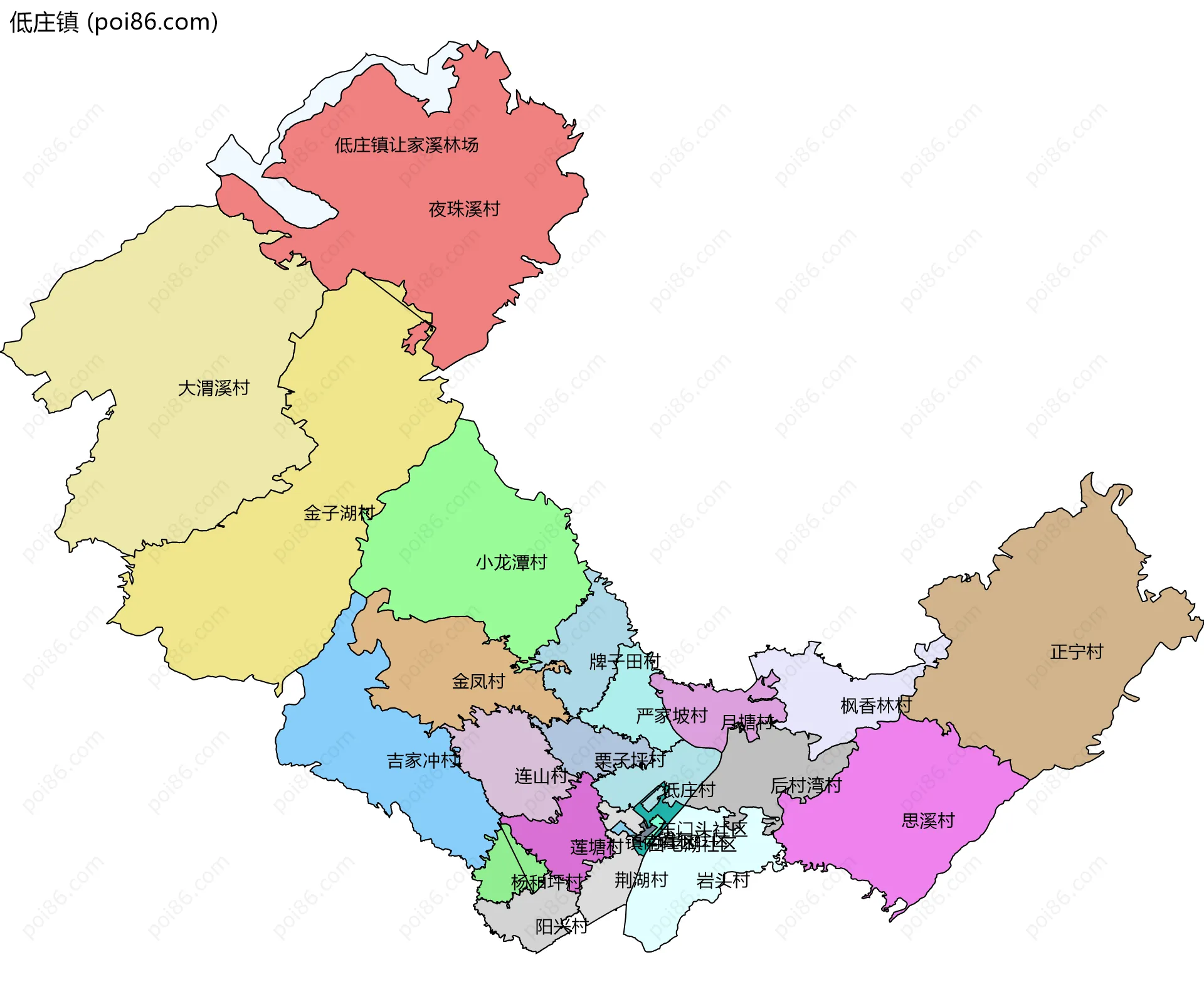 低庄镇边界地图(五级行政区划)