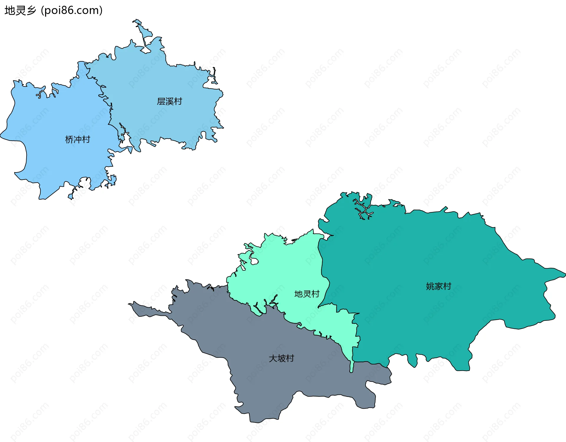 地灵乡边界地图(五级行政区划)
