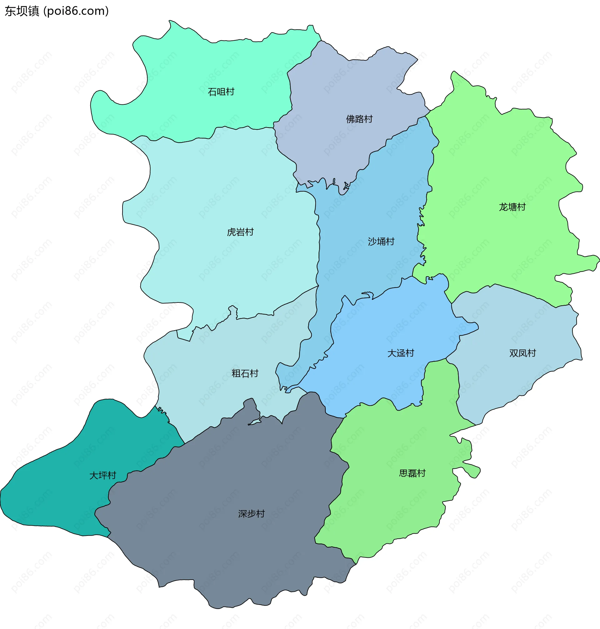 东坝镇边界地图(五级行政区划)