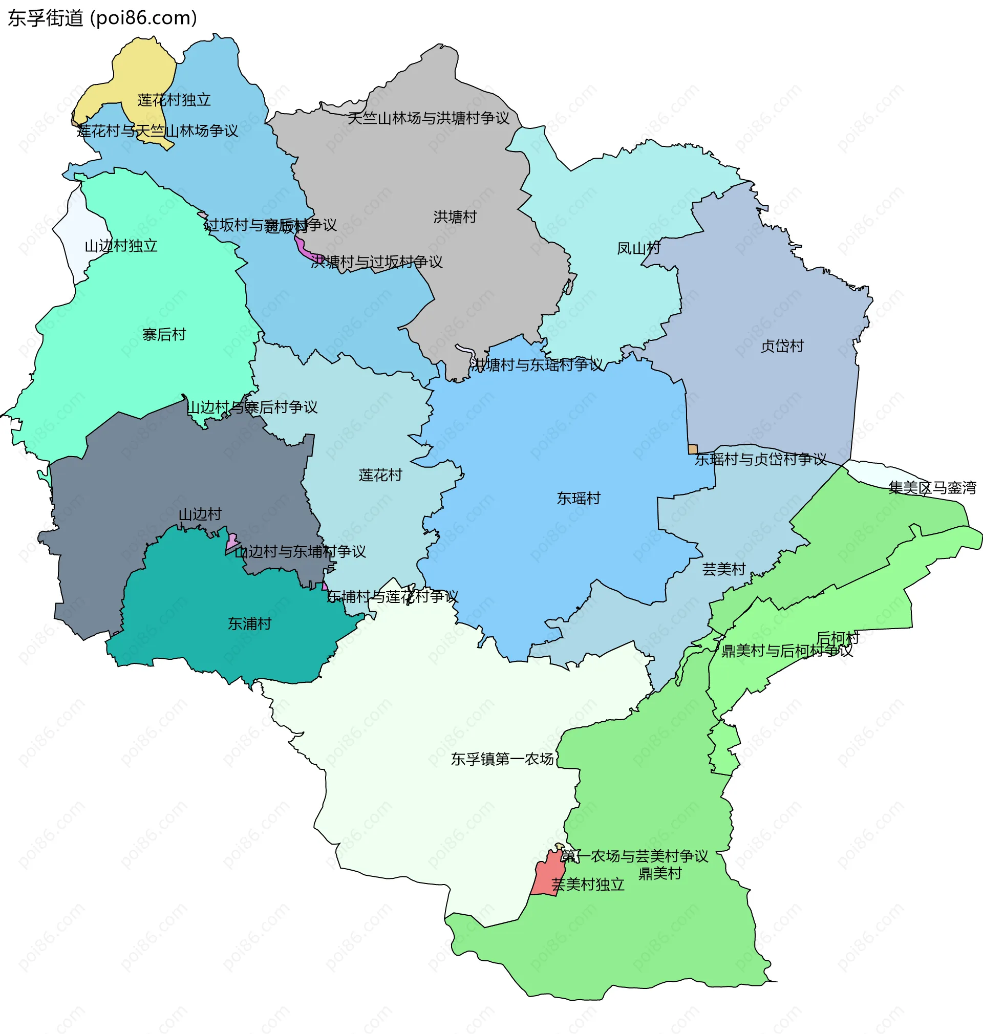 东孚街道边界地图(五级行政区划)