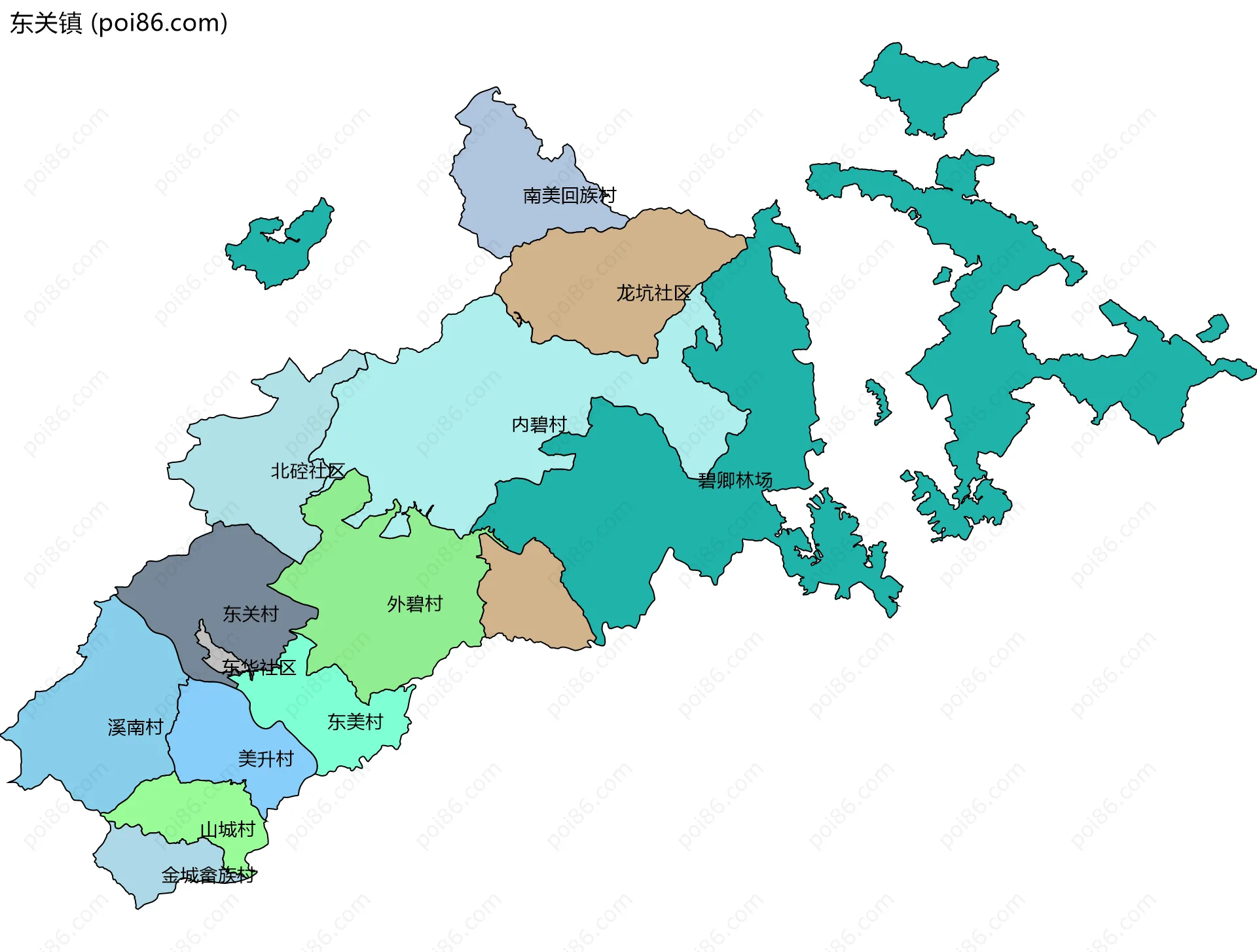 东关镇边界地图(五级行政区划)