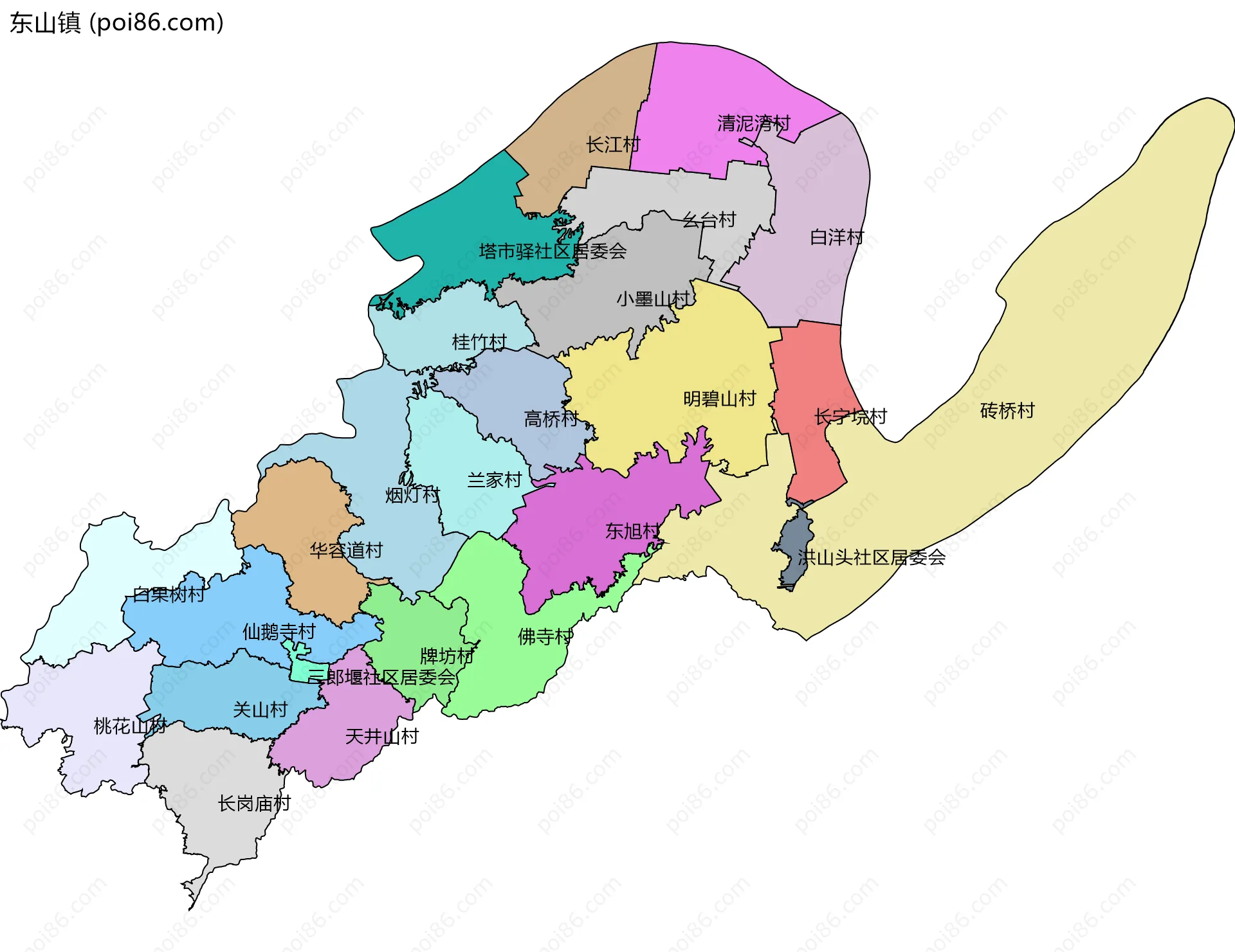 东山镇边界地图(五级行政区划)