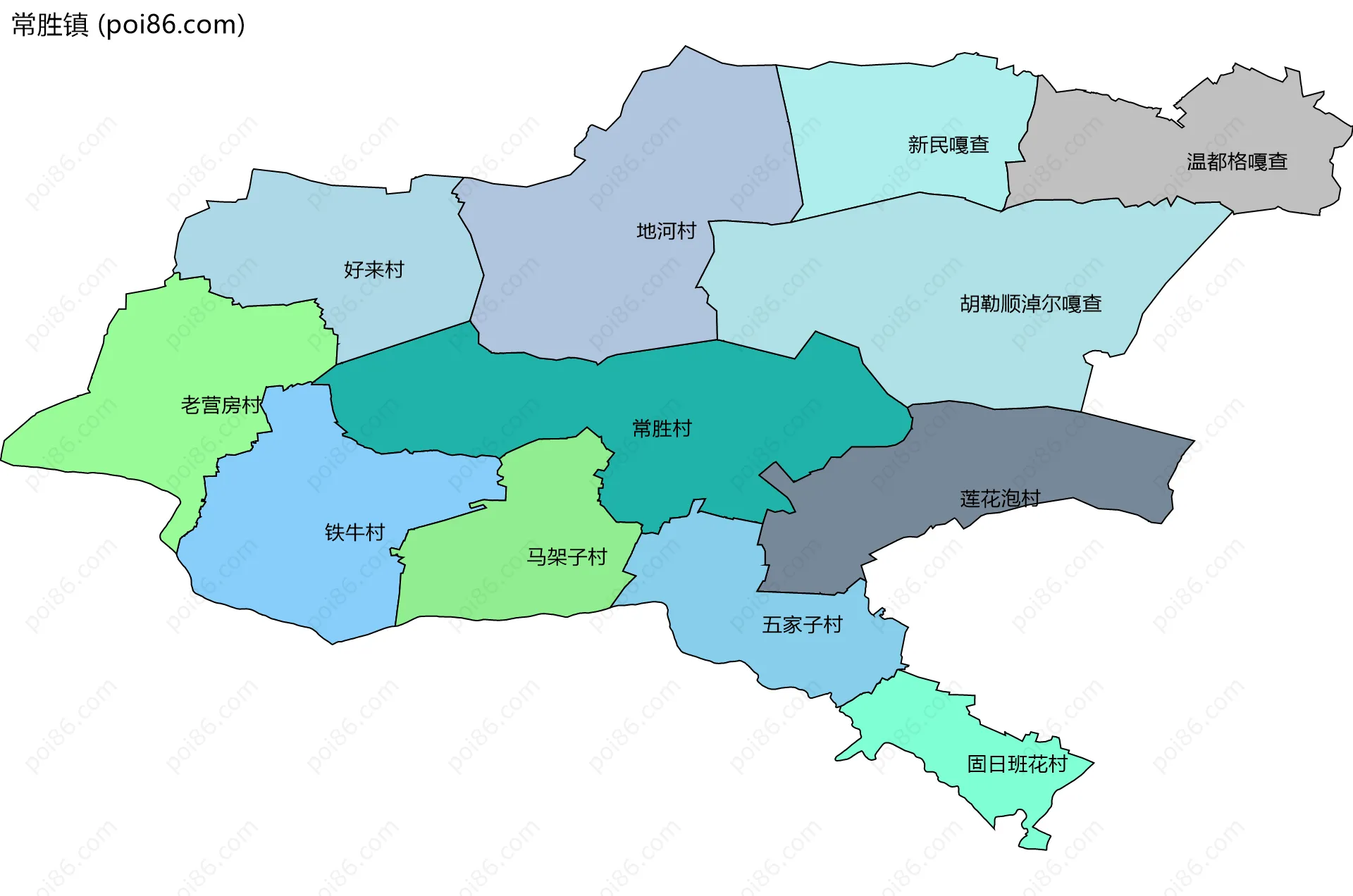 常胜镇边界地图(五级行政区划)