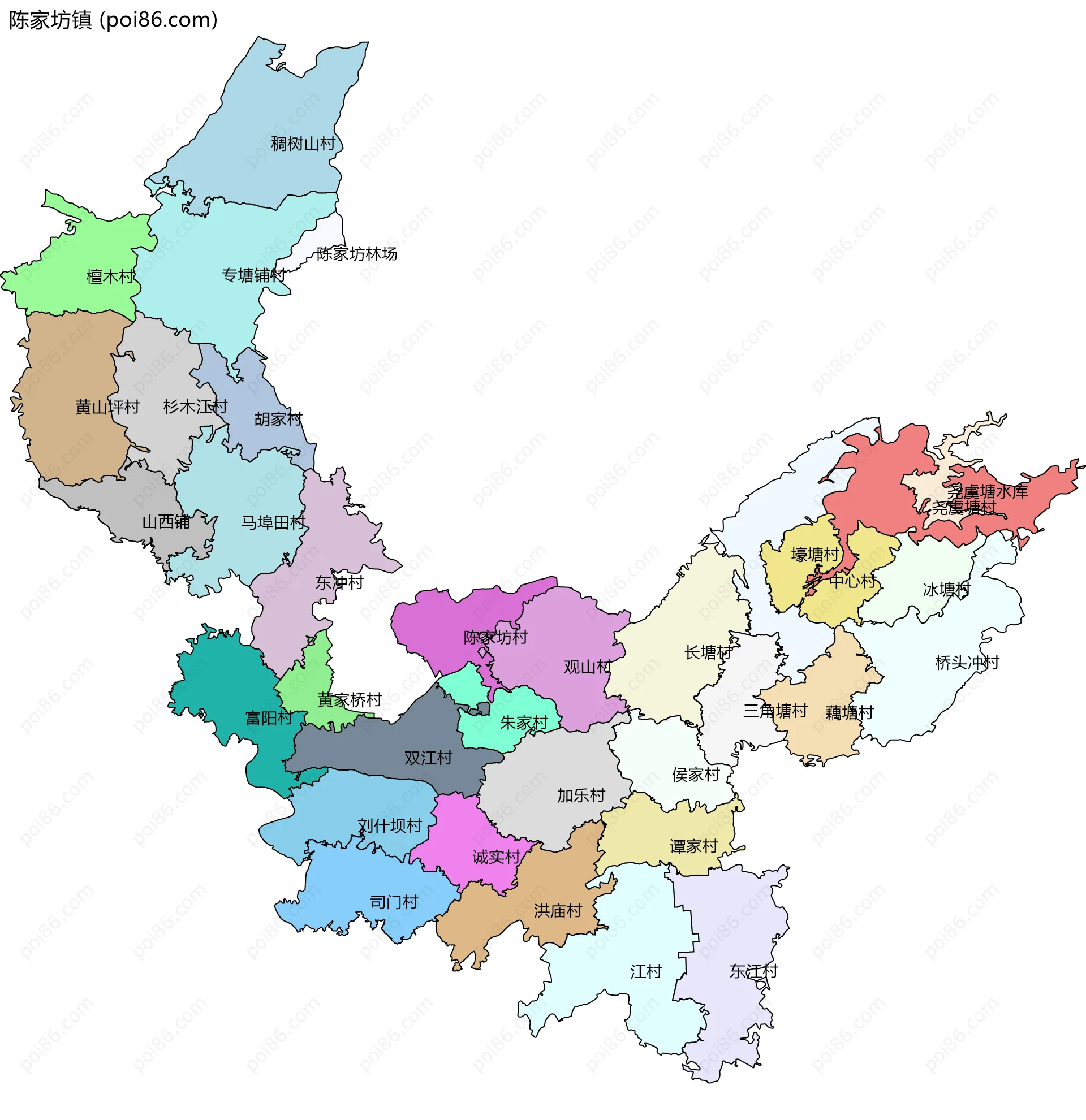 陈家坊镇边界地图(五级行政区划)