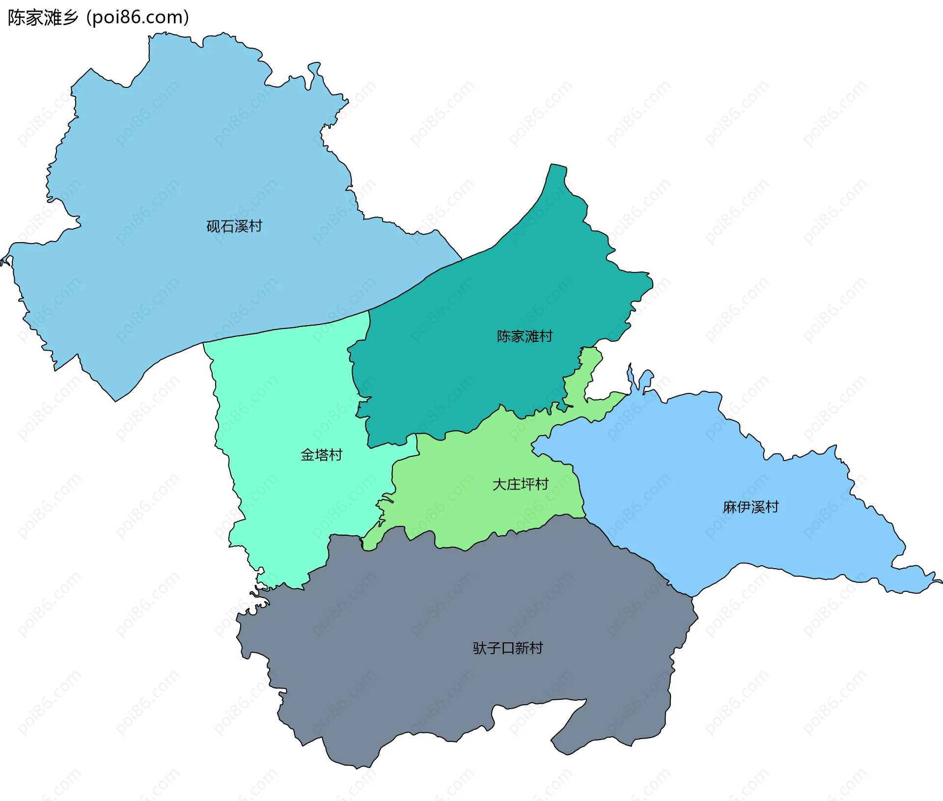 陈家滩乡边界地图(五级行政区划)