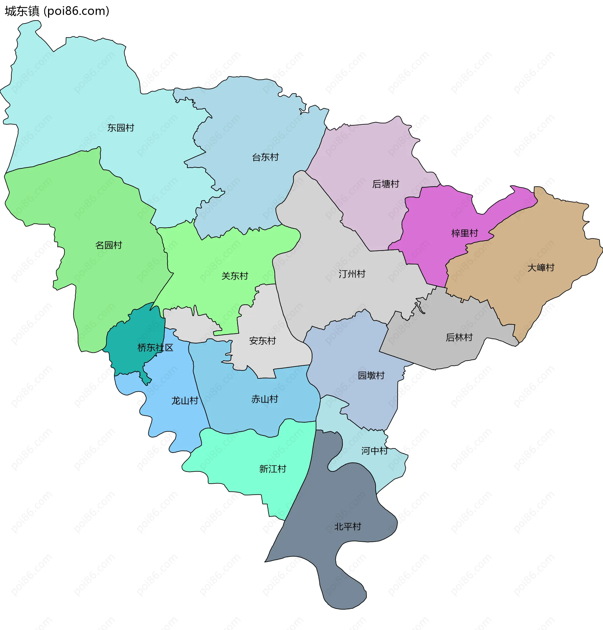 城东镇边界地图(五级行政区划)