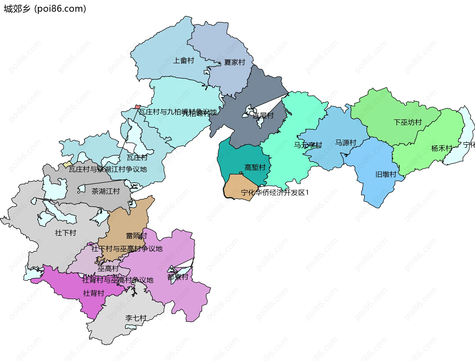城郊乡边界地图(五级行政区划)
