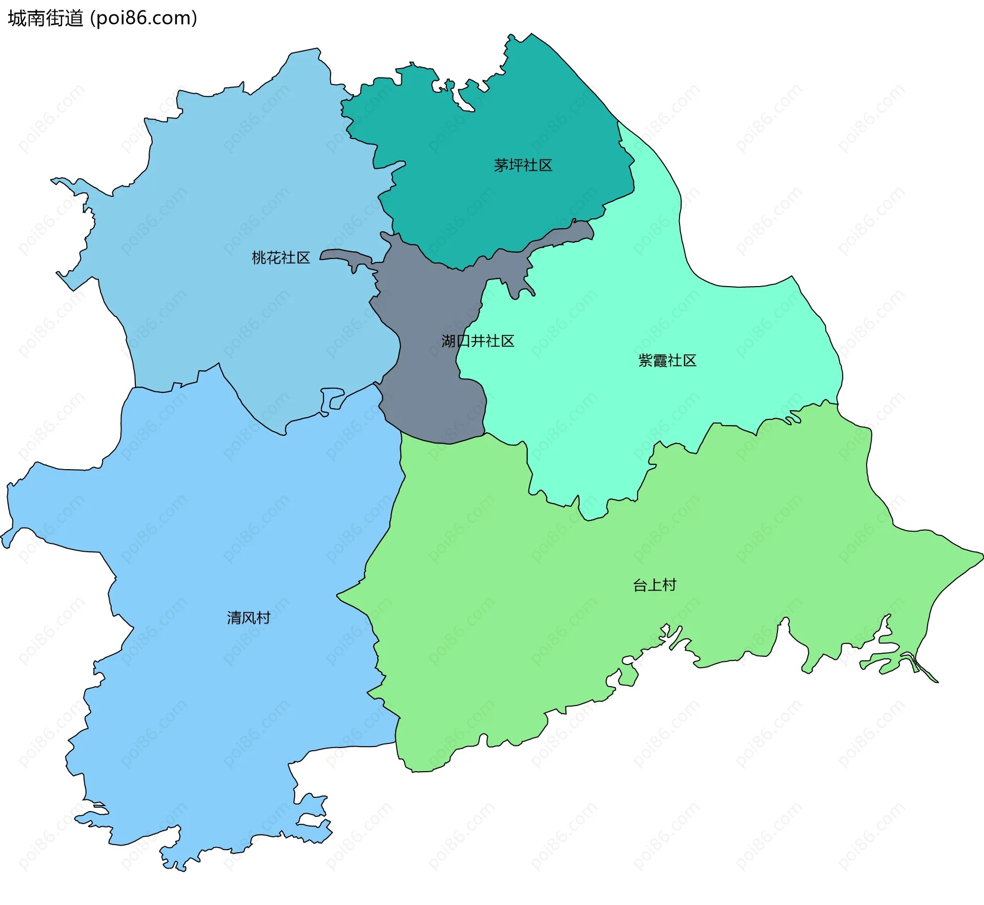城南街道边界地图(五级行政区划)