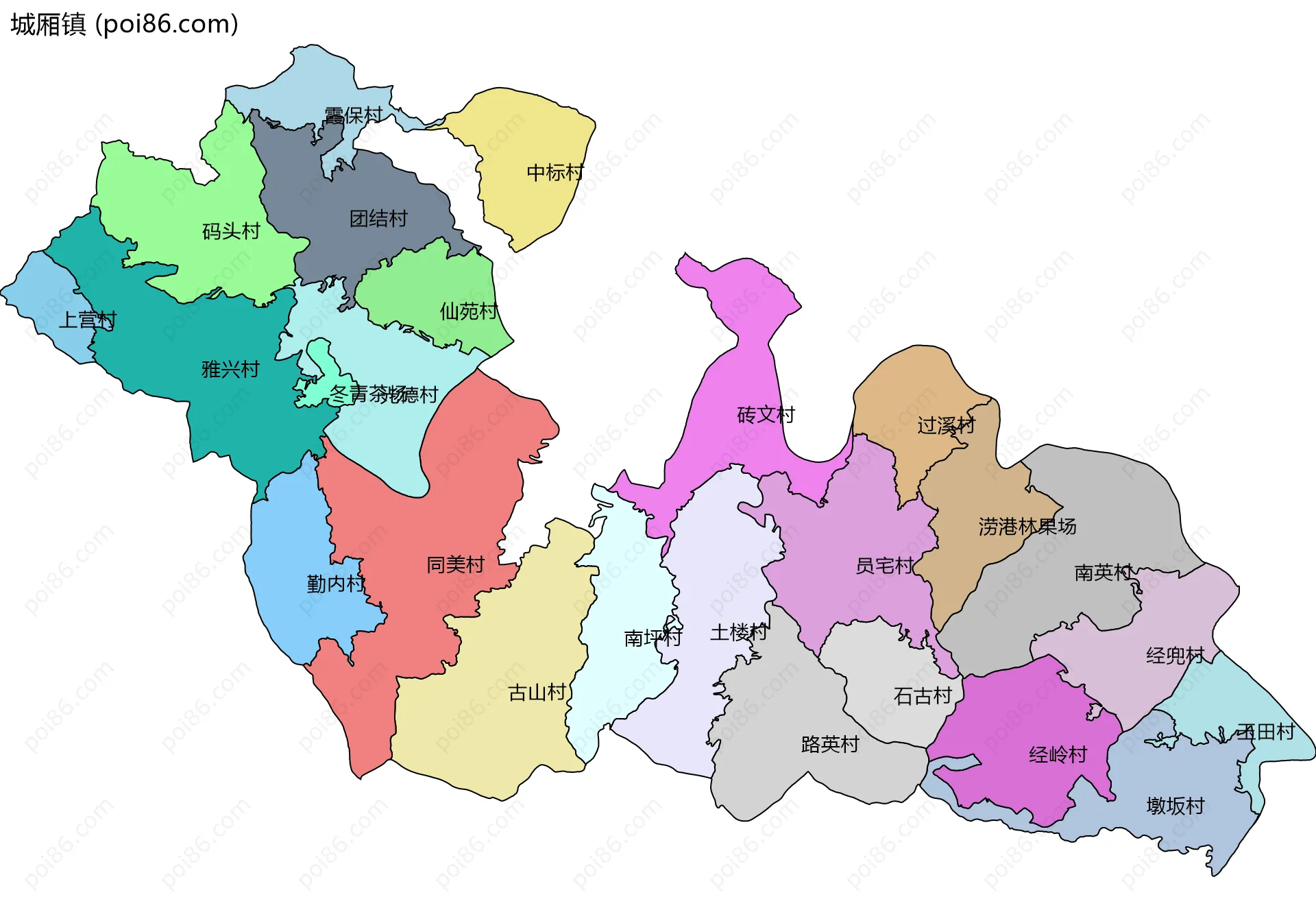 城厢镇边界地图(五级行政区划)