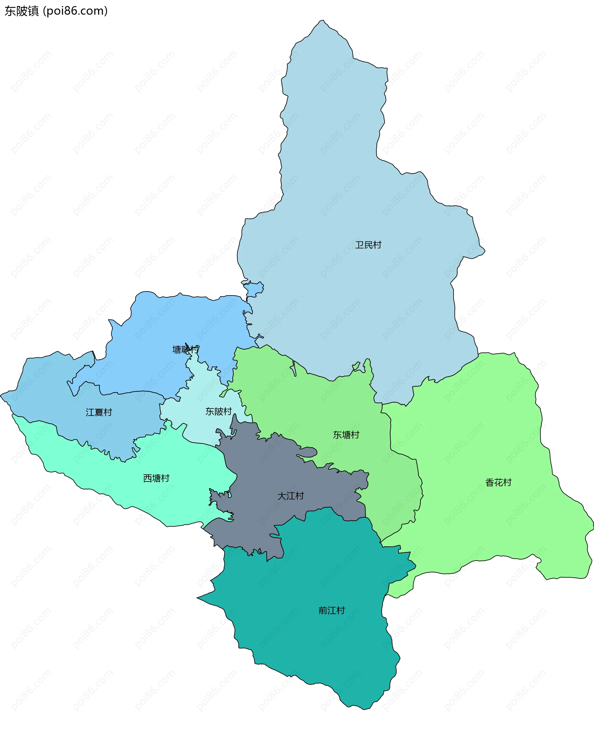 东陂镇边界地图(五级行政区划)